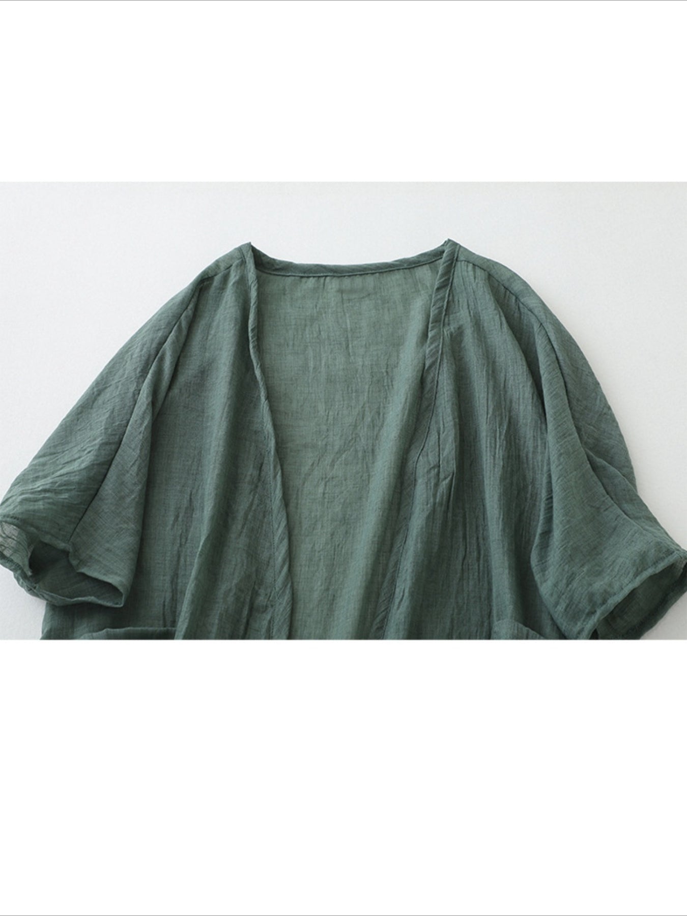 Long Loose Fit Casual Front Opening Short Sleeved and Linen Cover Lightweight and Linen Cardigan