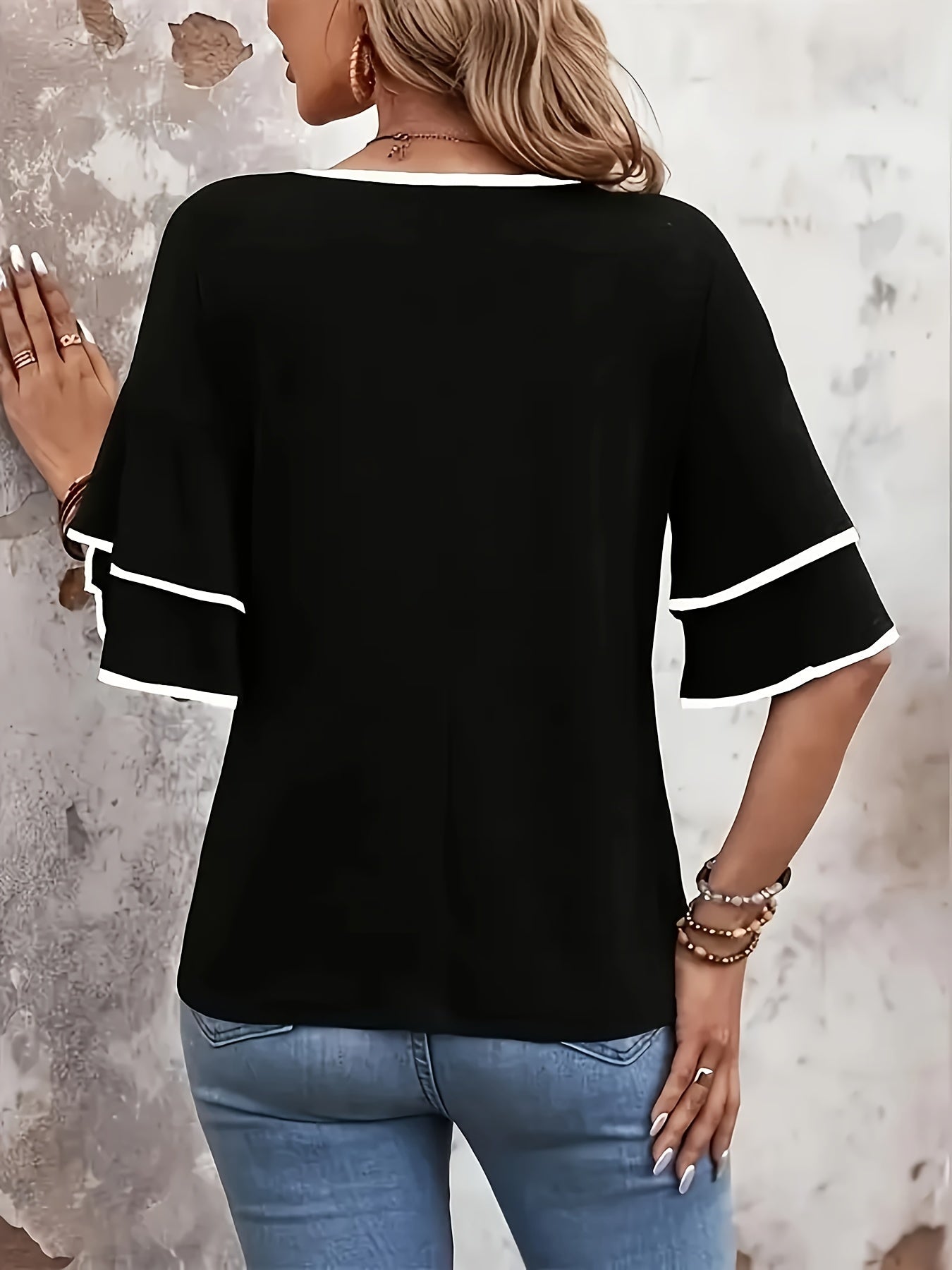 V-Neck Ruffle Sleeves T-Shirt