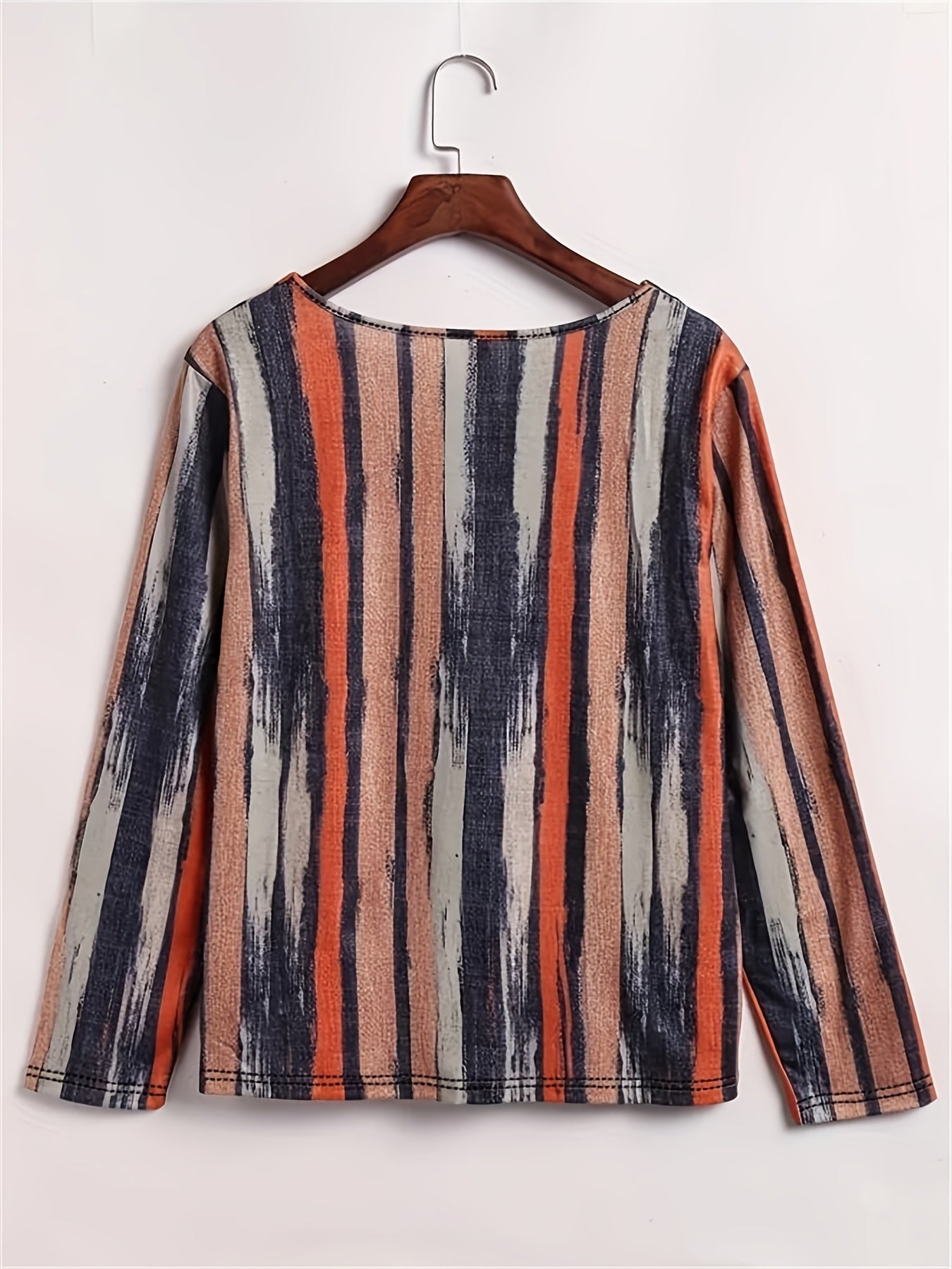 Striped Notched Neck T-Shirt, Casual Short Sleeve T-Shirt