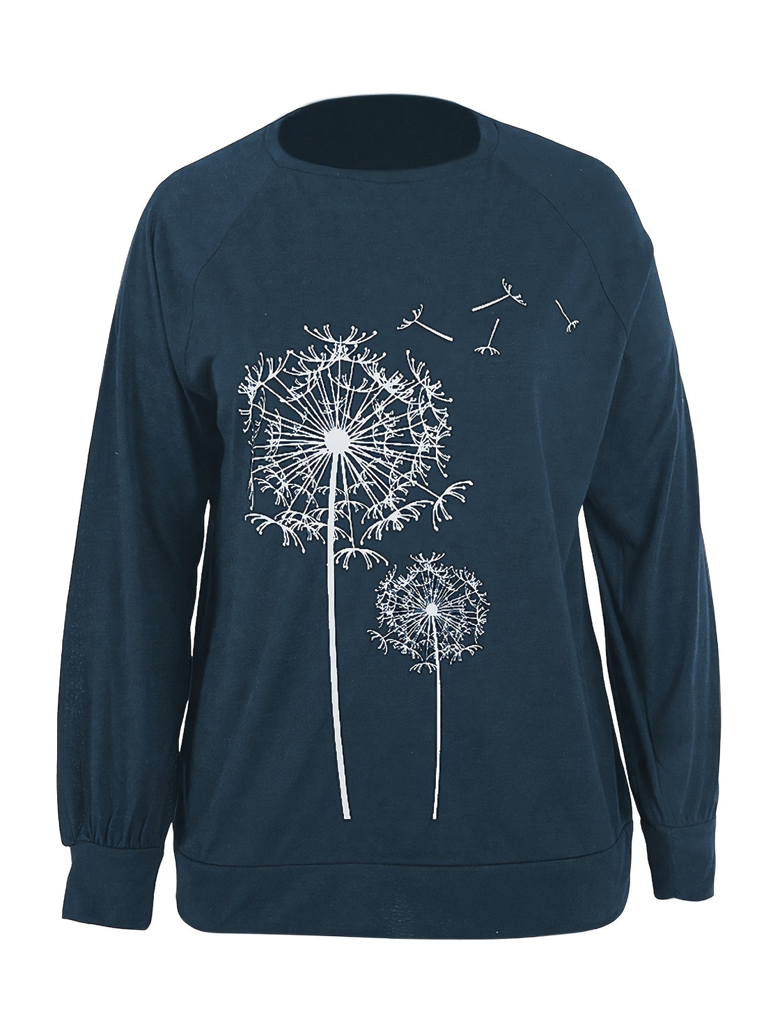 Dandelion Print Crew Neck T-shirt, Casual Loose Long Sleeve T-Shirts Tops