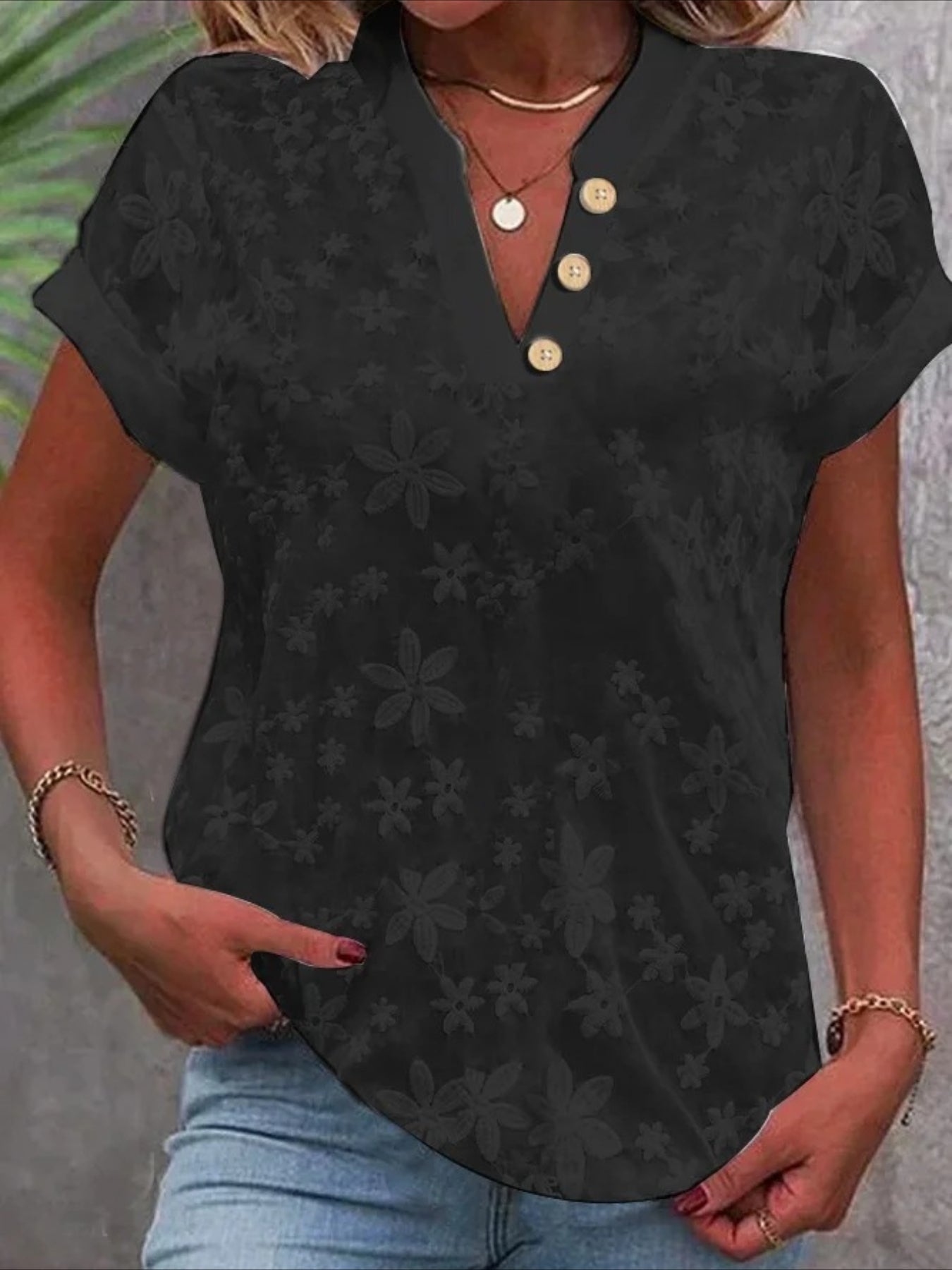 Floral Pattern And a V-Neck Batwing Sleeve Design Shirt