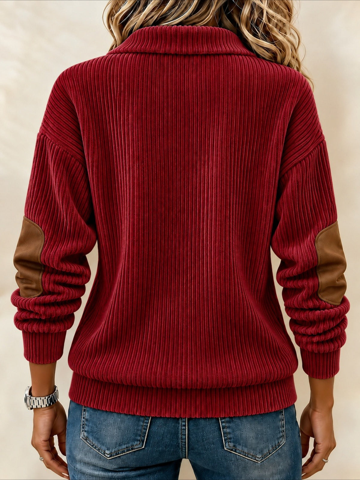 Color Block Half Open Collar Casual Spring/Fall Long Sleeve Sweatshirt