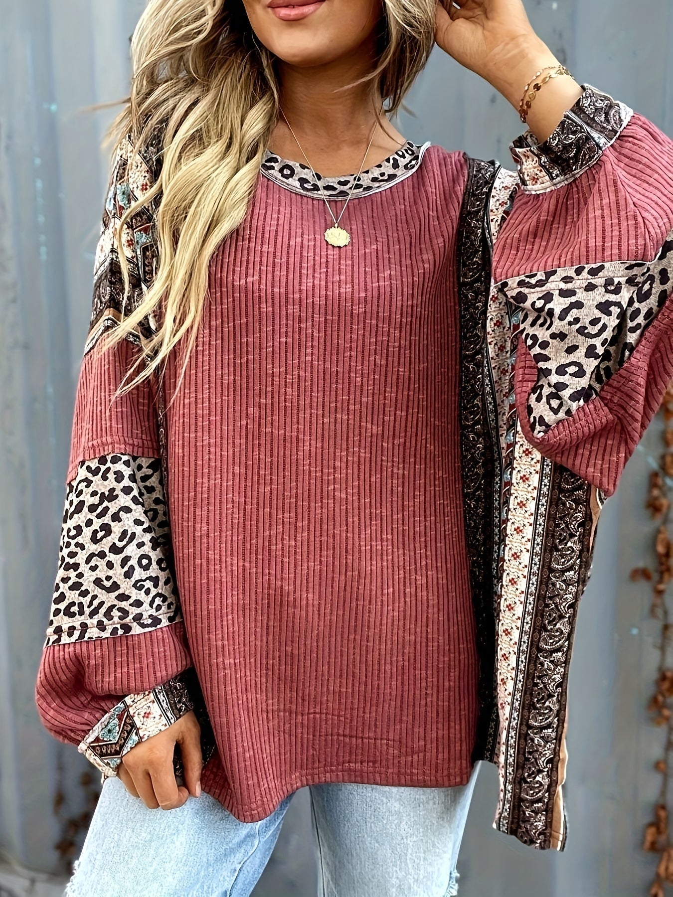Casual Long Sleeve Pullover Elegant Round Neck Color Block Stripes Sweatshirt