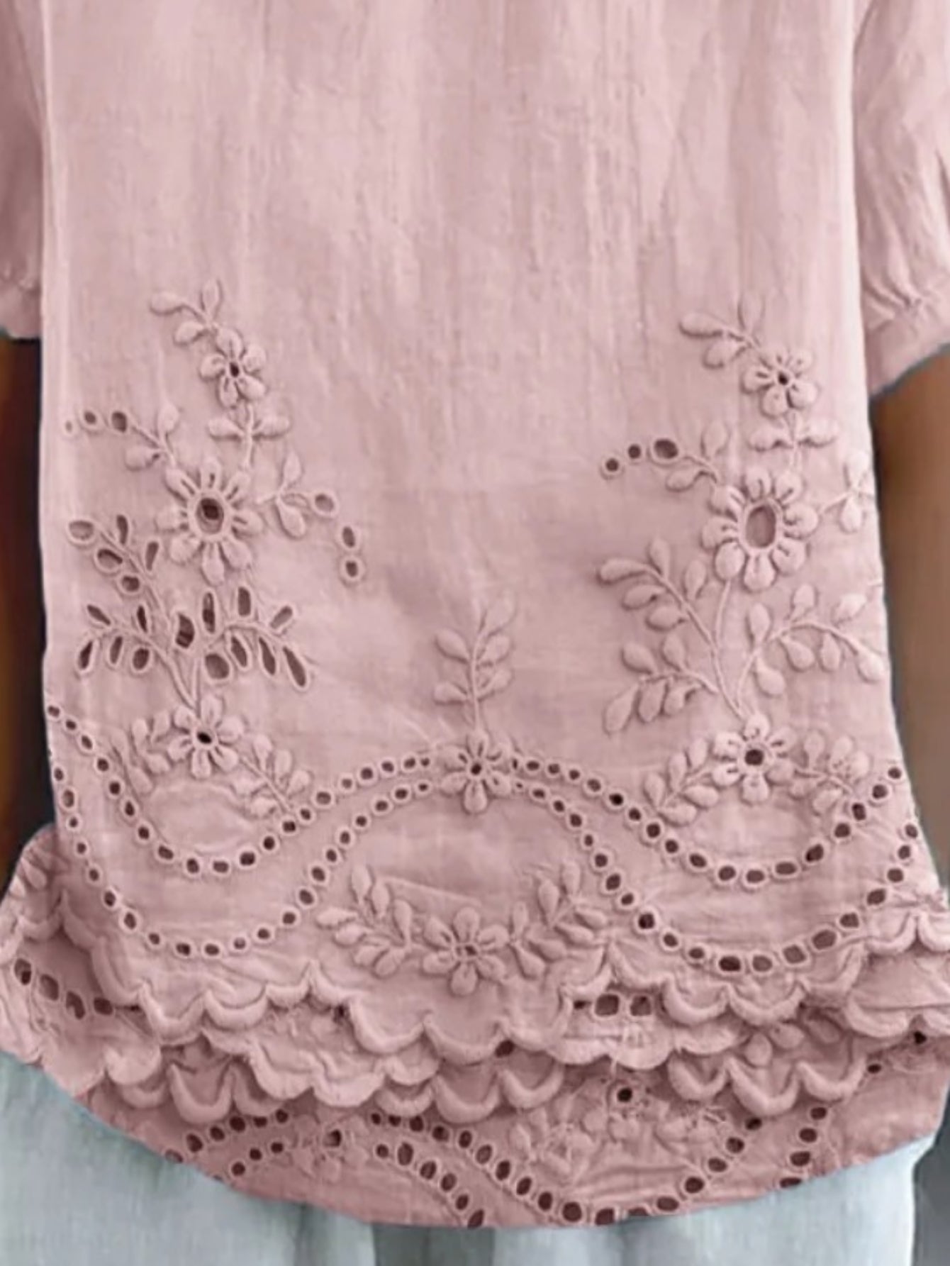 Plain Half Sleeve Blouse Summer Shawl Collar Daily Casual Top