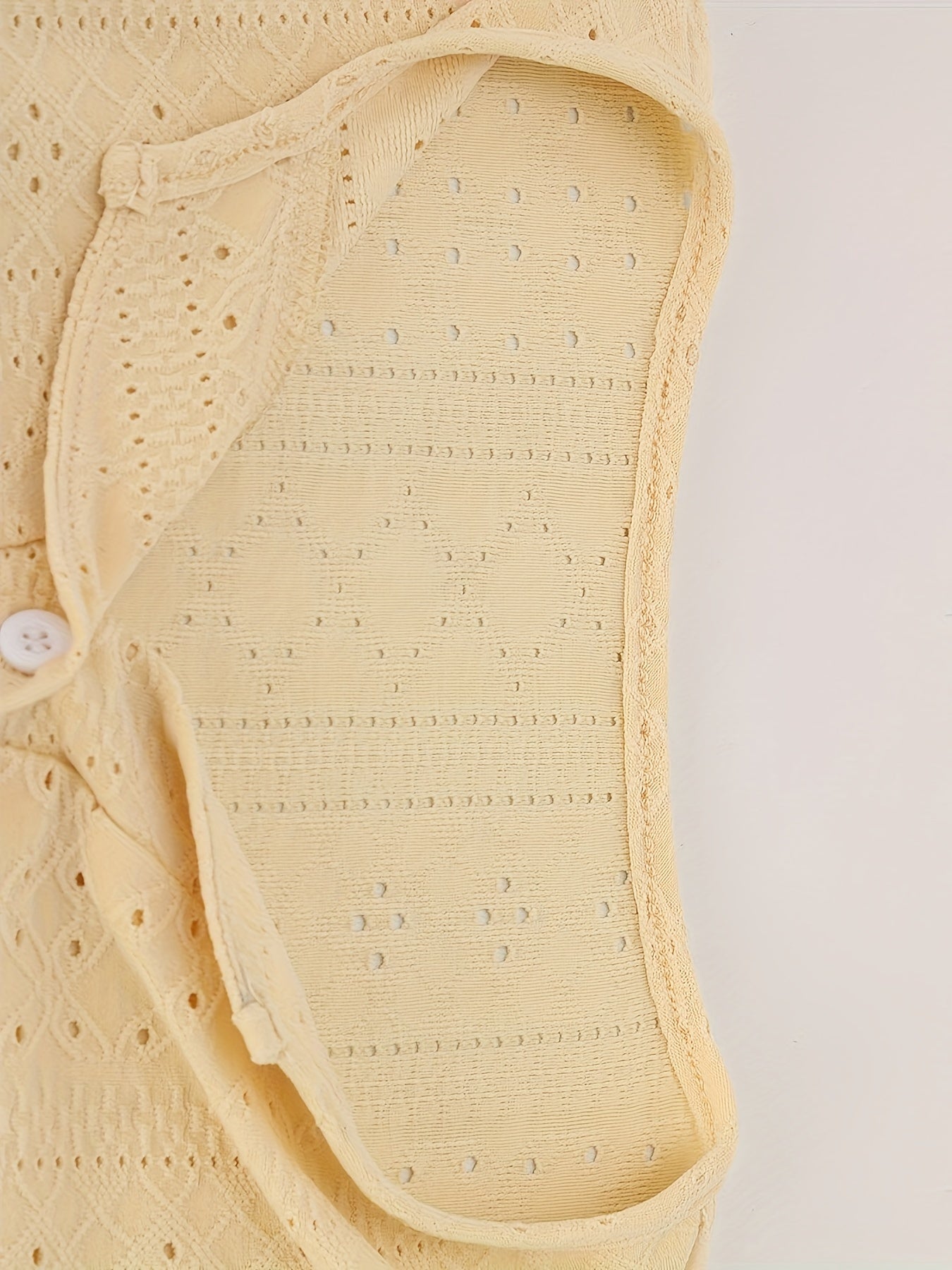 Eyelet Embroidered Button Front T-shirt, Casual V Neck Short Sleeve Top