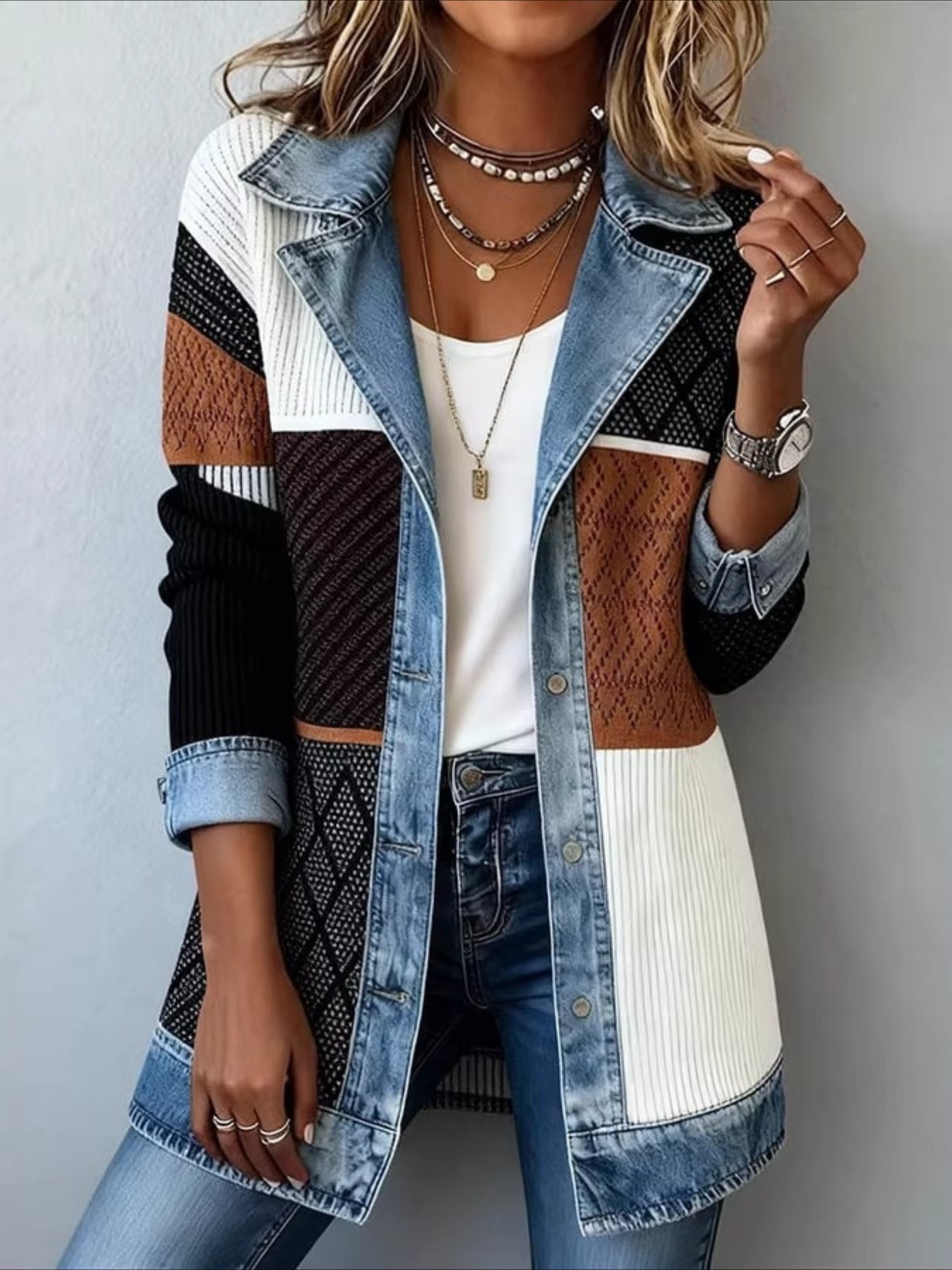 Elegant Slim Long Sleeve Splicing Jacket