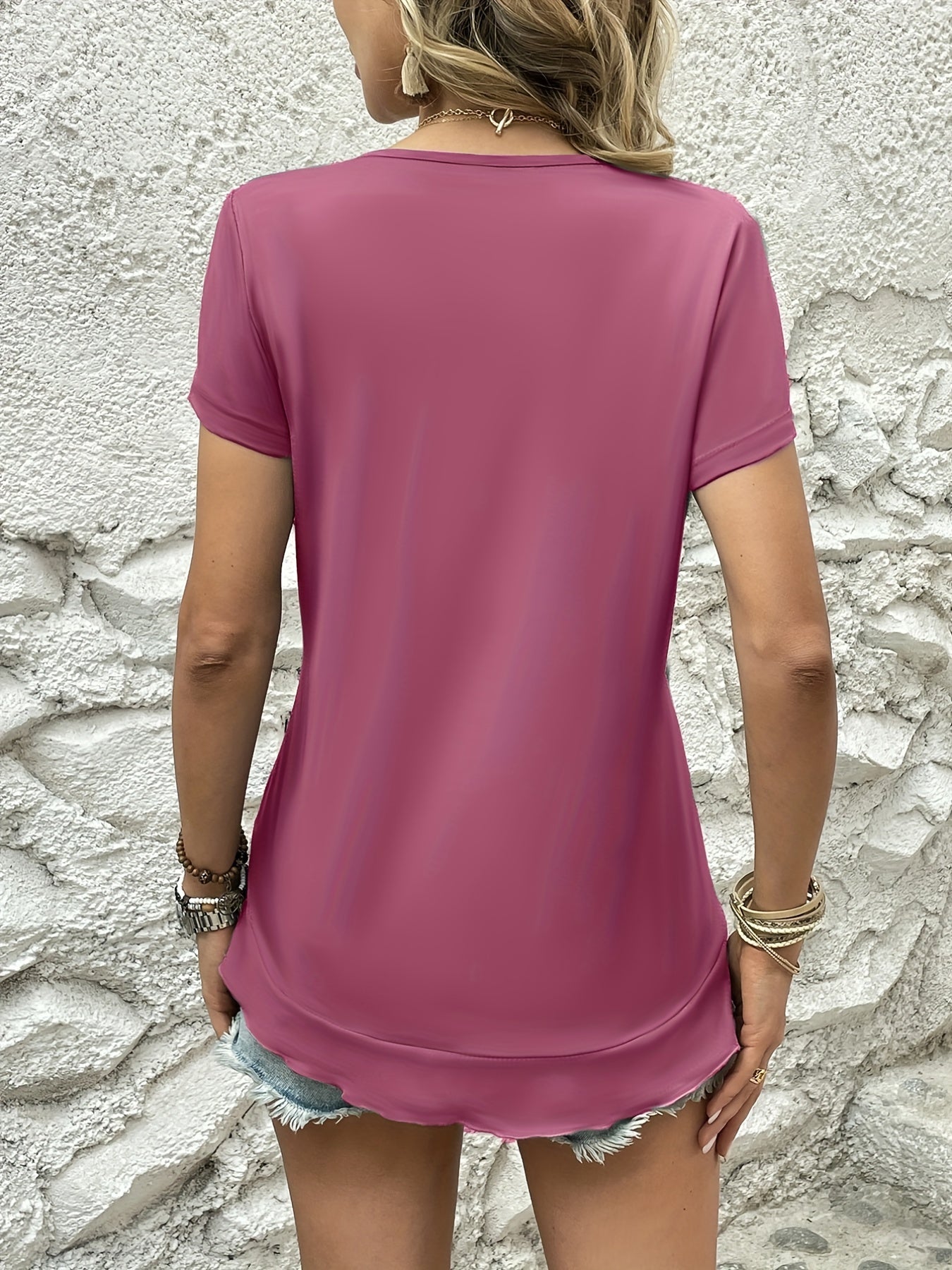 Asymmetrical Ruffle Hem T-Shirt, Casual Crew Neck Short Sleeve T-Shirt