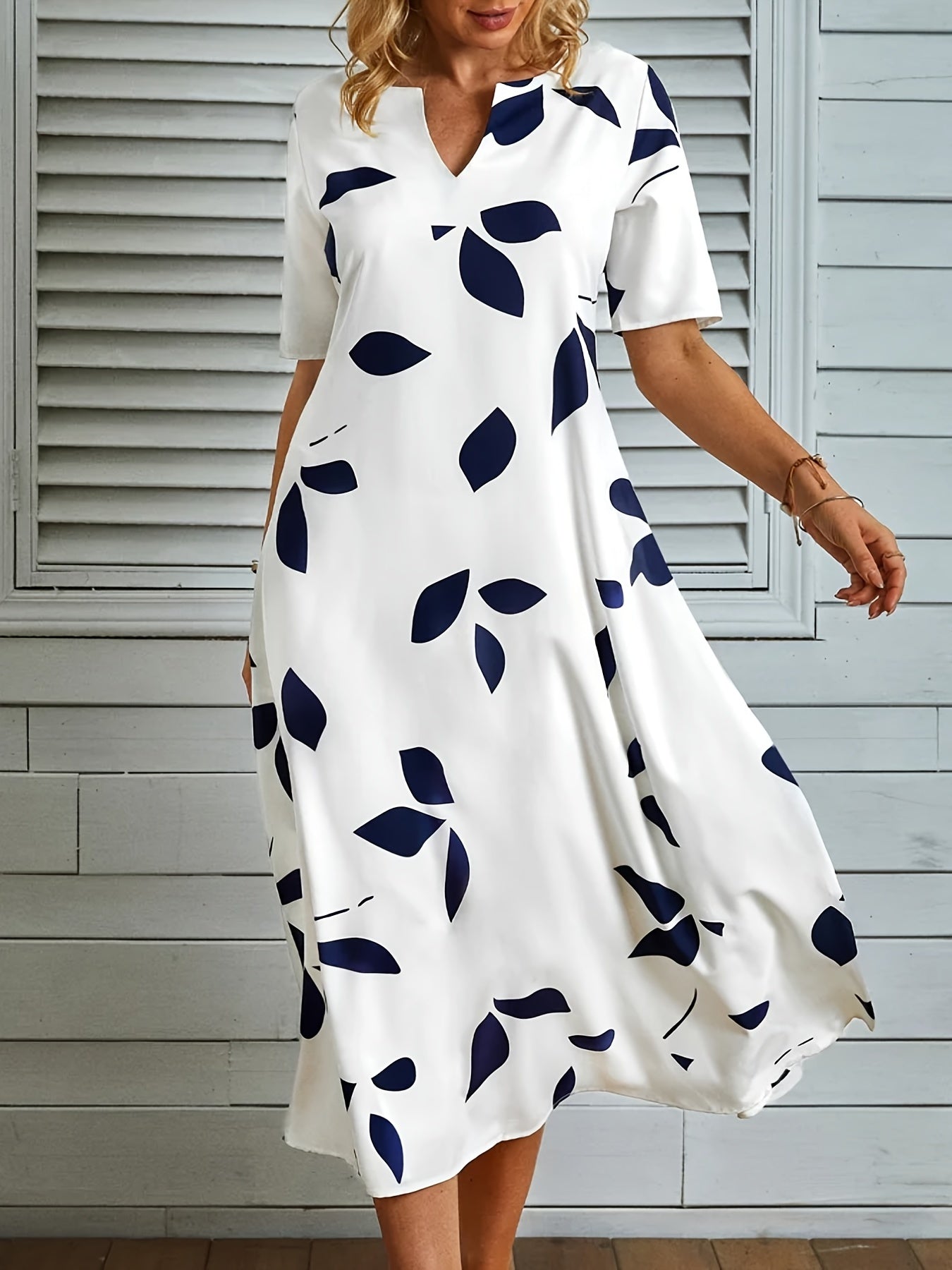 Floral V Neck Short Sleeve Dress, Pocket Ruffled Maxi Casual Dress