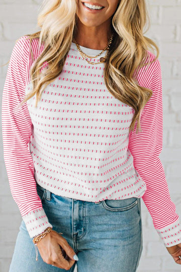 Rose Stripe Raglan Patchwork Long Sleeve Tee