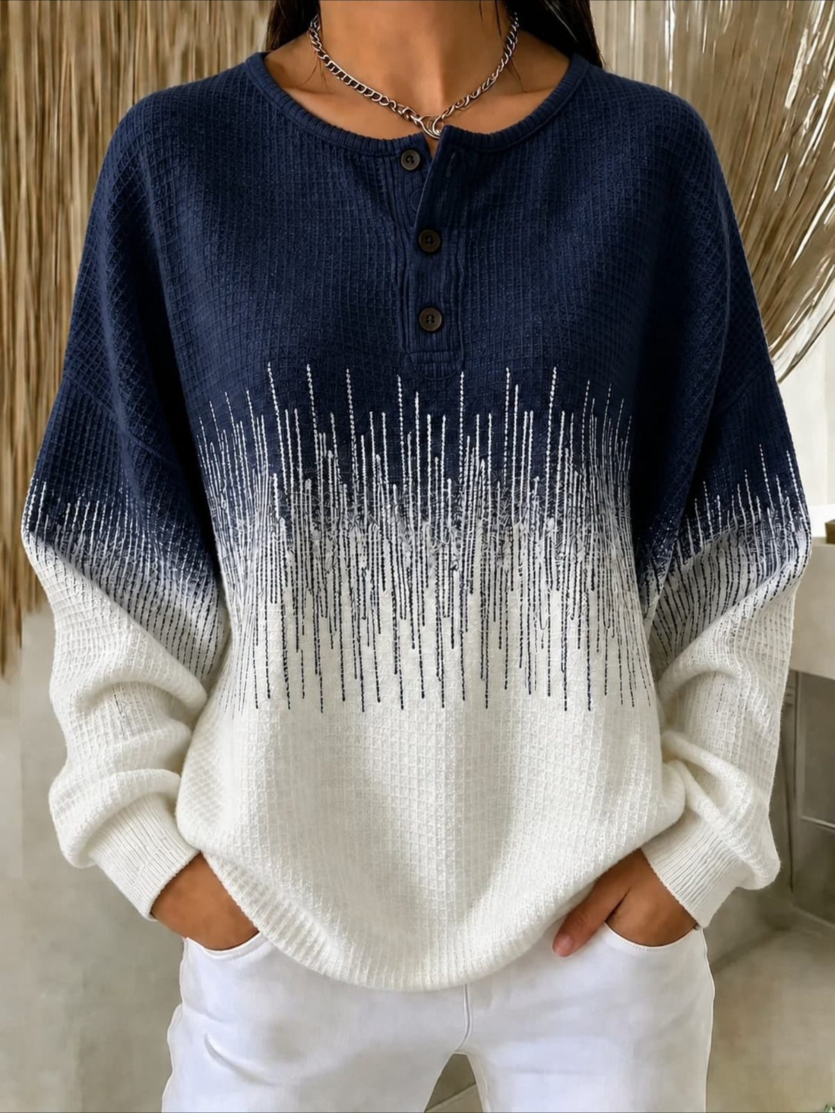Abstract Henley Collar Casual Spring/Fall Long Sleeve Sweatshirt