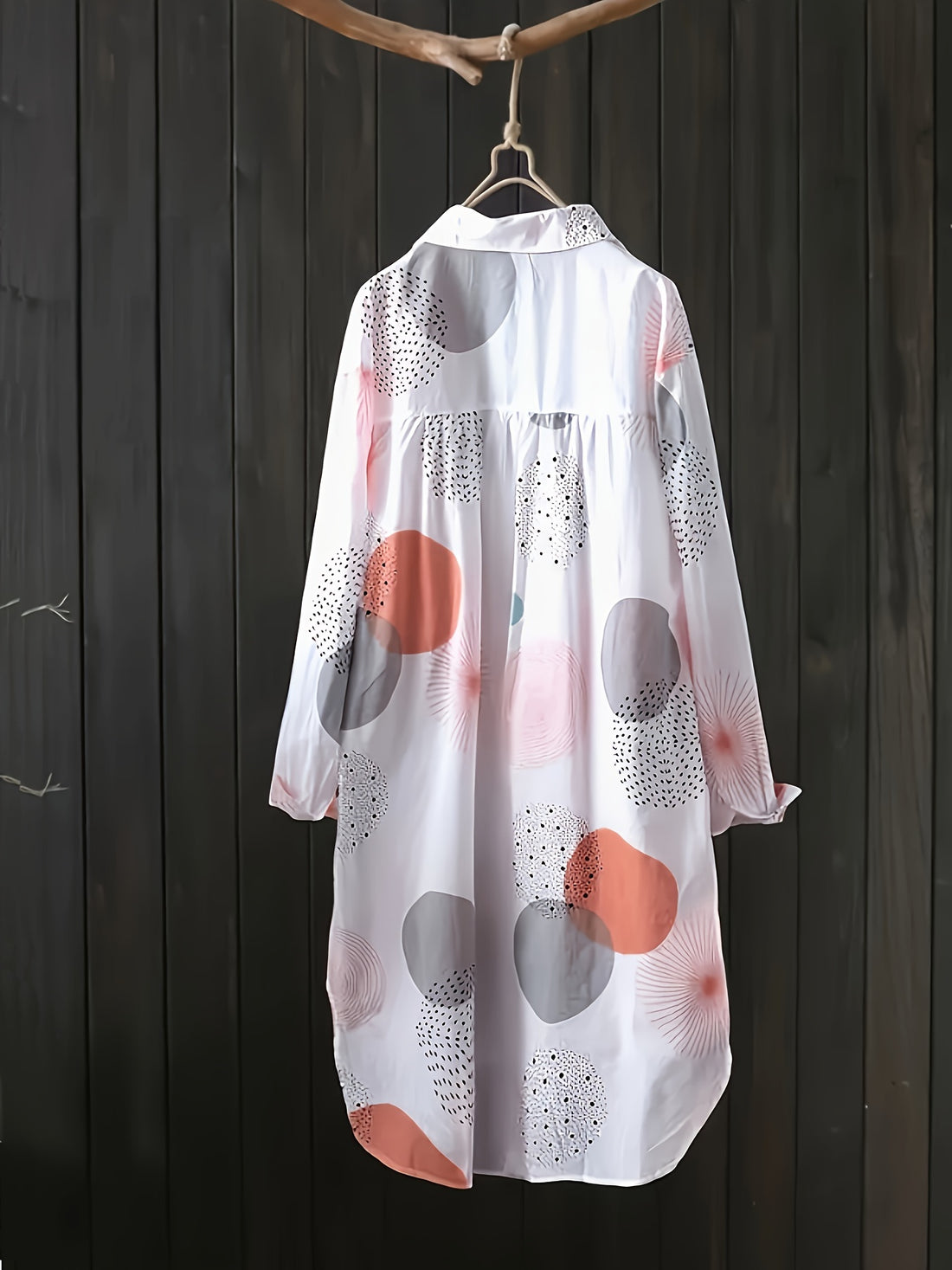 Women's Casual Long Sleeve Lapel Shirt with Graphic Print Button Front