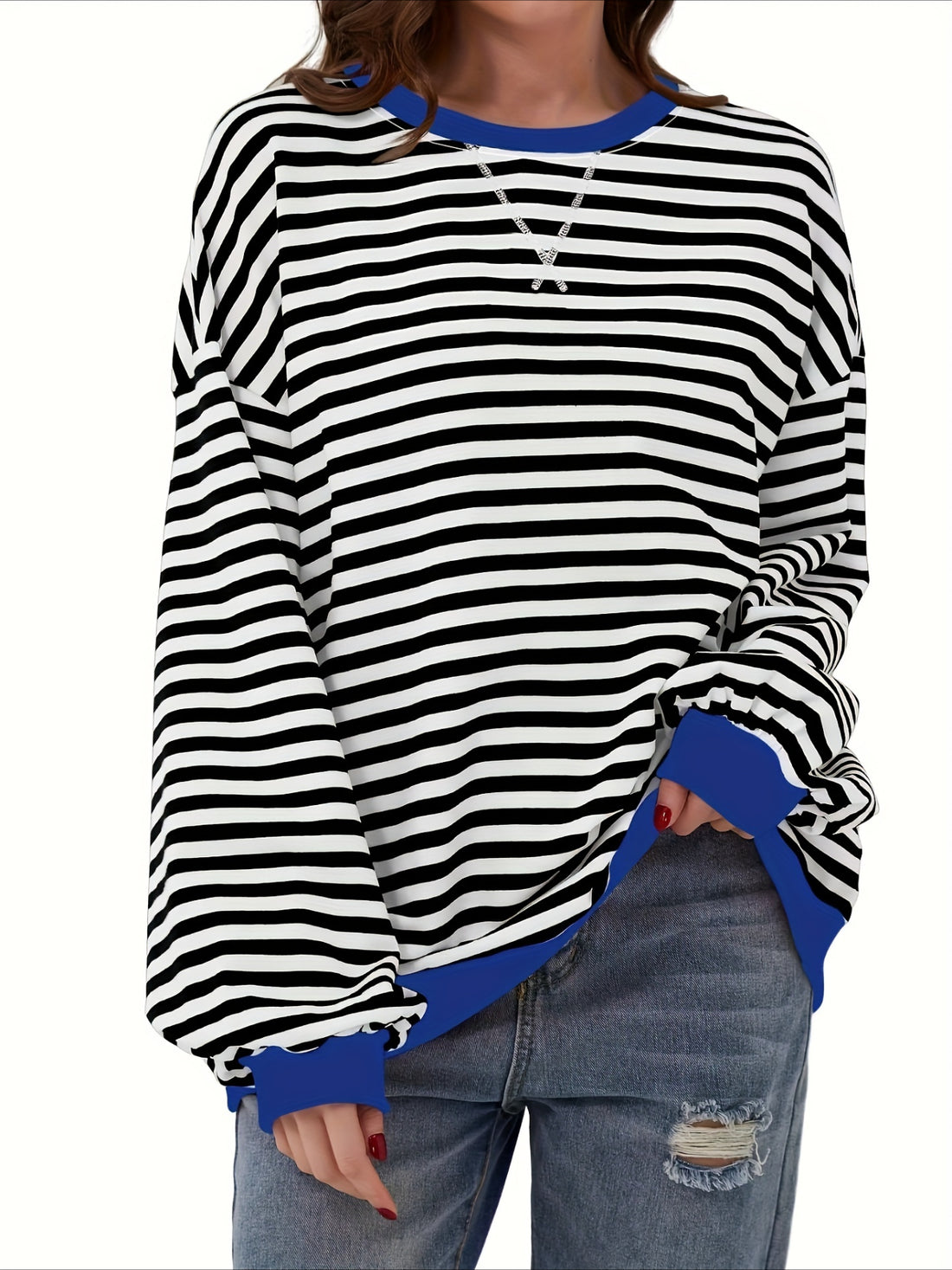 Striped Crew Neck Pullover Sweatshirt, Casual Long Sleeve Sweatshirt