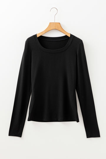 Black Solid Color Long Sleeve Fitted Top
