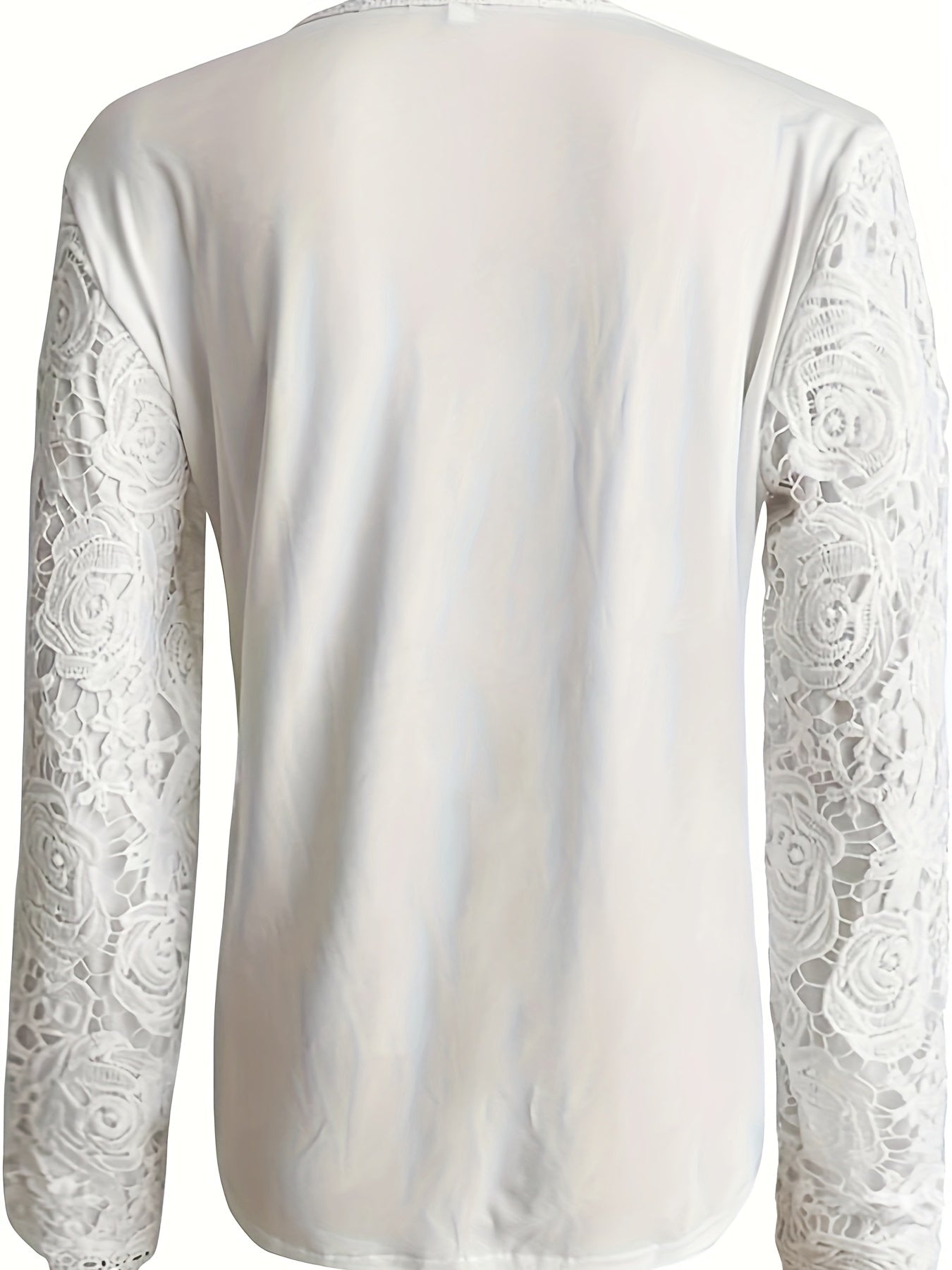 Floral Lace Stitching Crew Neck T-Shirt, Casual Long Sleeve