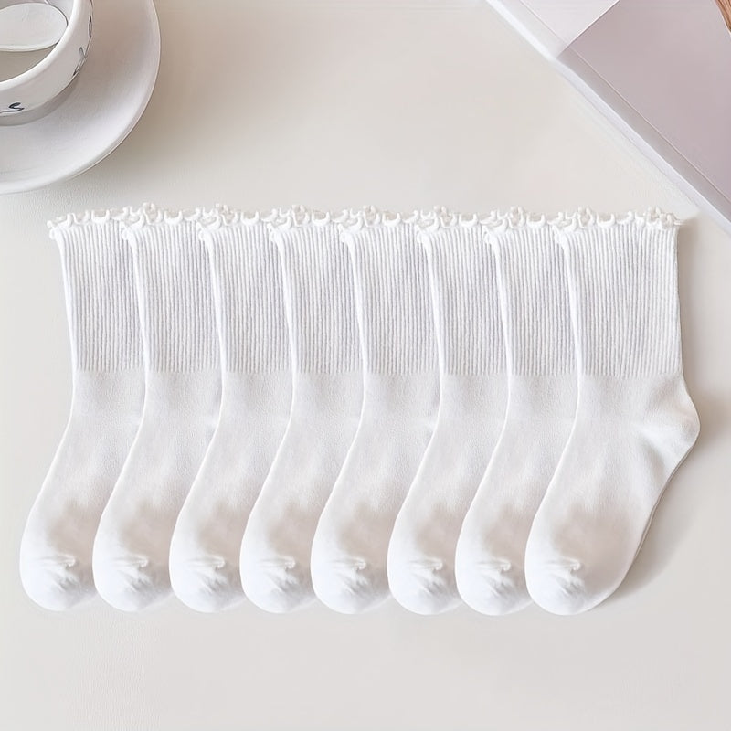6/8 Pairs Lettuce Trim Socks, Comfy & Breathable Mid Tube Socks