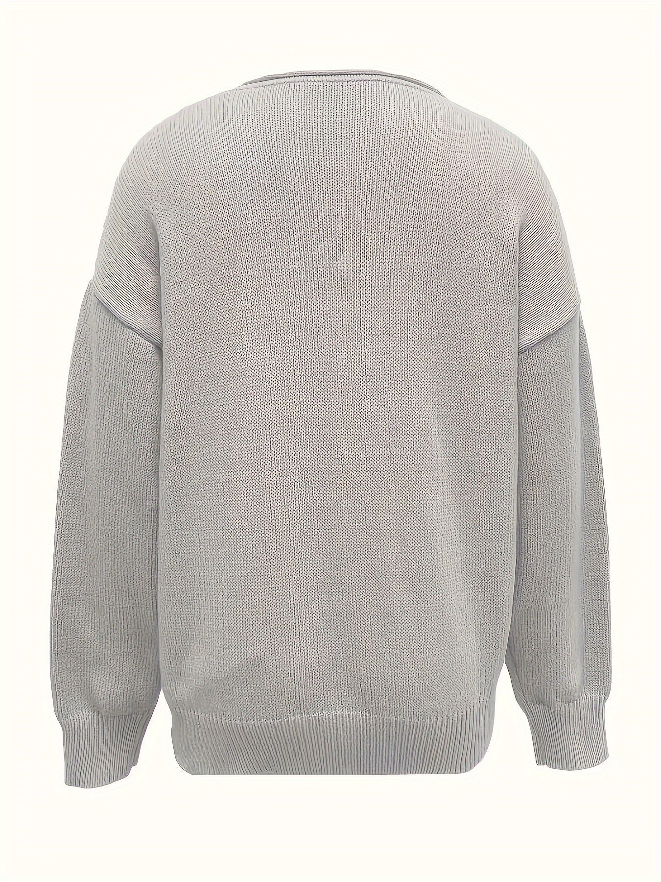 Solid Color V Neck Sweater, Casual Long Sleeve Sweater
