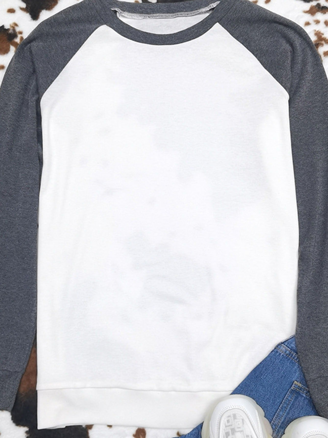 Color Block Long Sleeve Shirt, Oversized Crew Neck Top