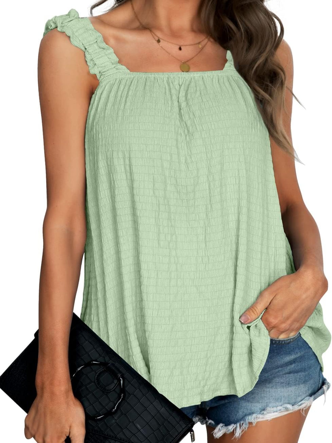 Square Neck Loose Fit Sleeveless Tank Tops