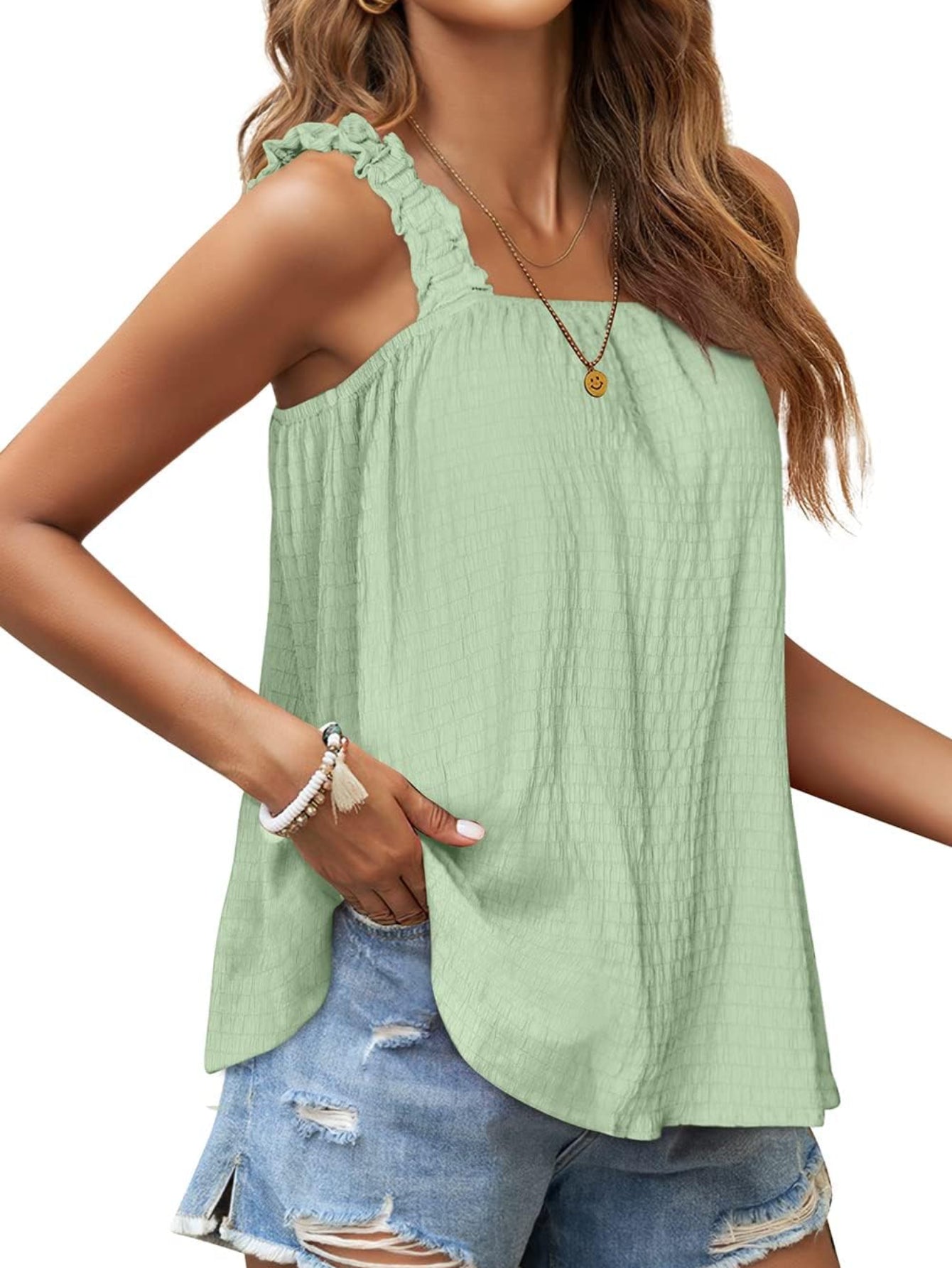 Square Neck Loose Fit Sleeveless Tank Tops