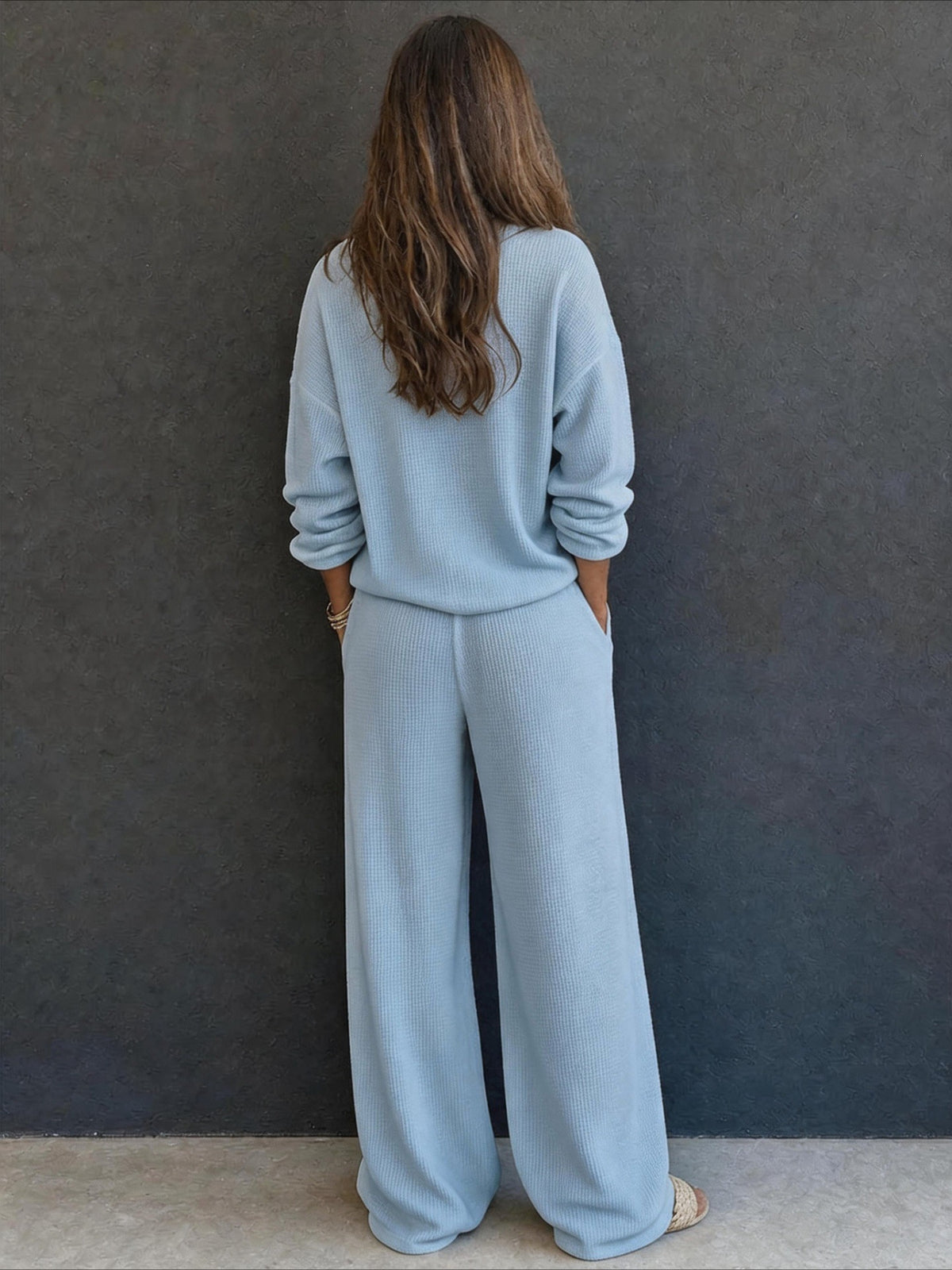 Waffle Knit Button Detail Top and Pants Set