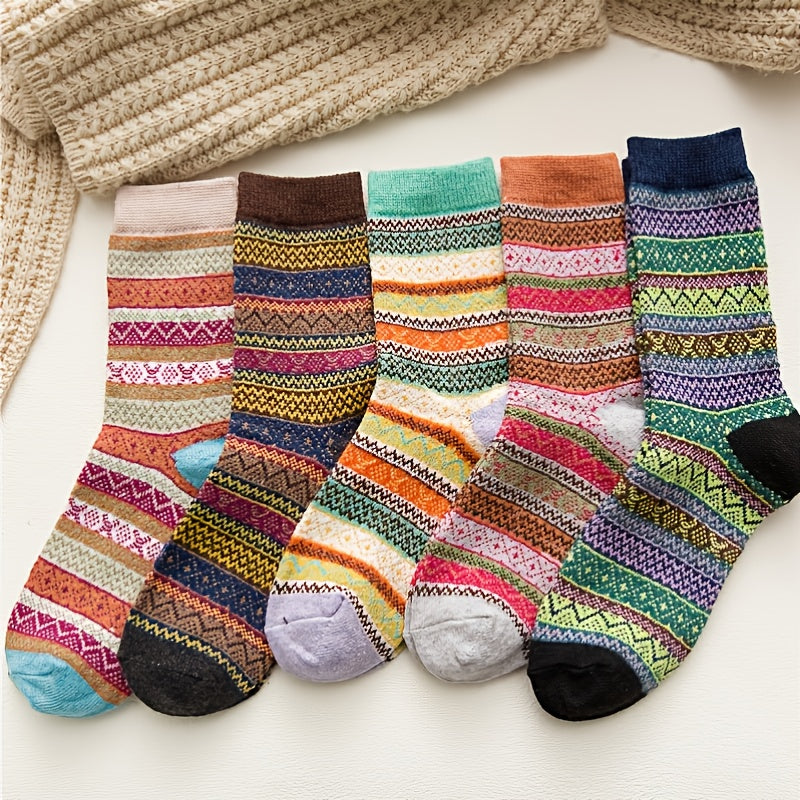 5 Pairs Women's Cotton Blend Socks. Thick, Warm And Cozy Crew Socks