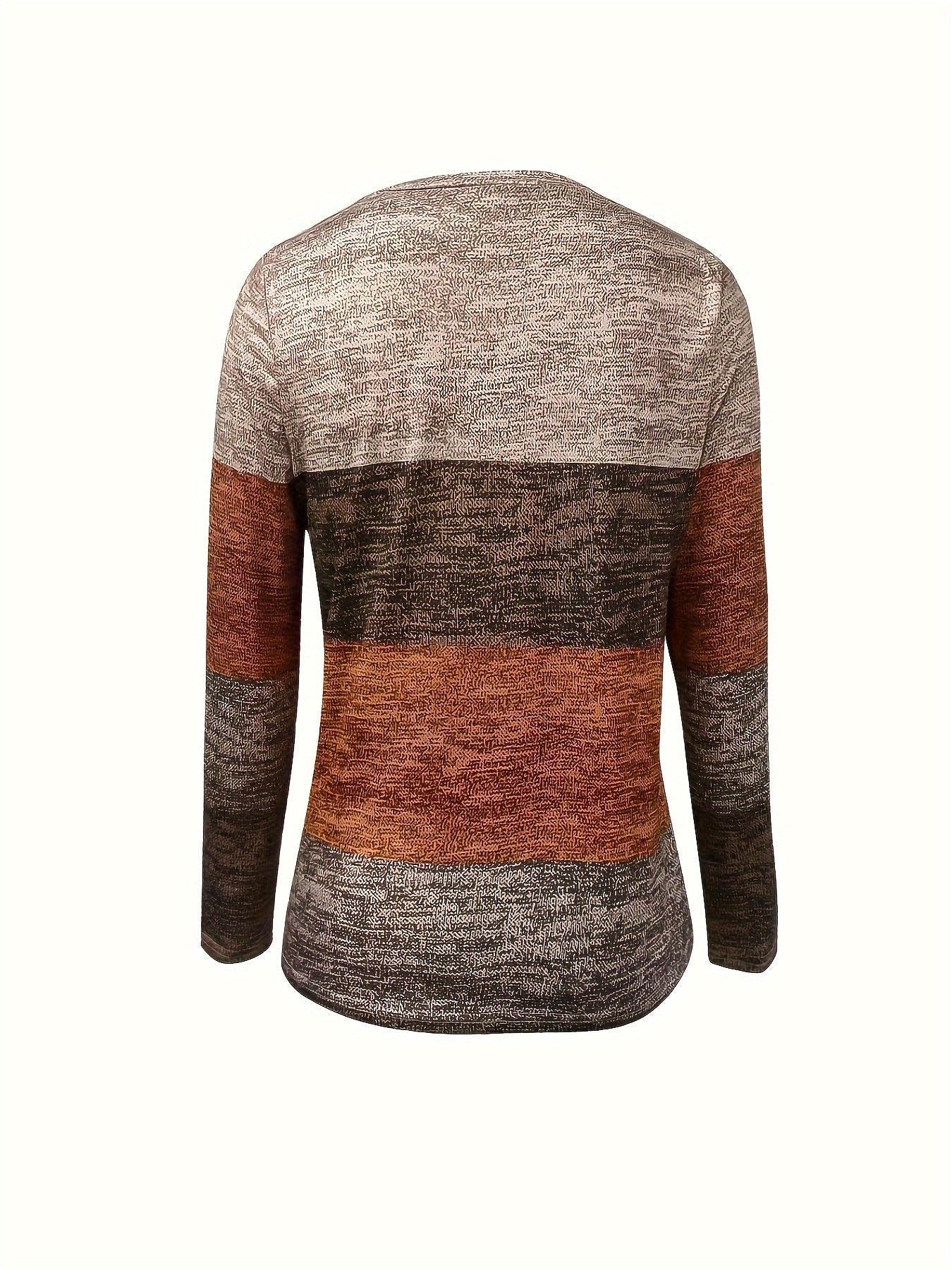 Color Block V Neck T-Shirt, Casual Long Sleeve Top