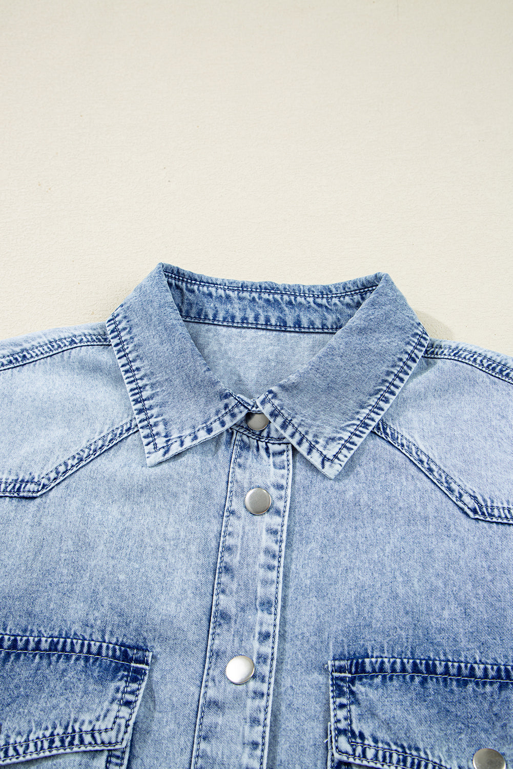 Beau Blue Chest Pocket Raw Hem Denim Loose Shirt Dress