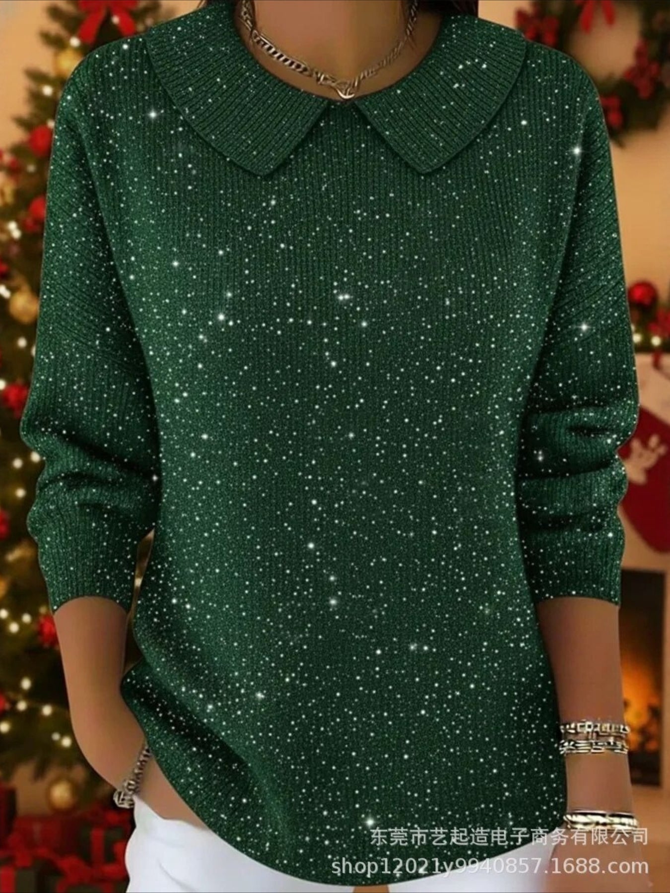 Christmas Printing Spring/Fall Casual Long Sleeve Shawl Collar Sweater