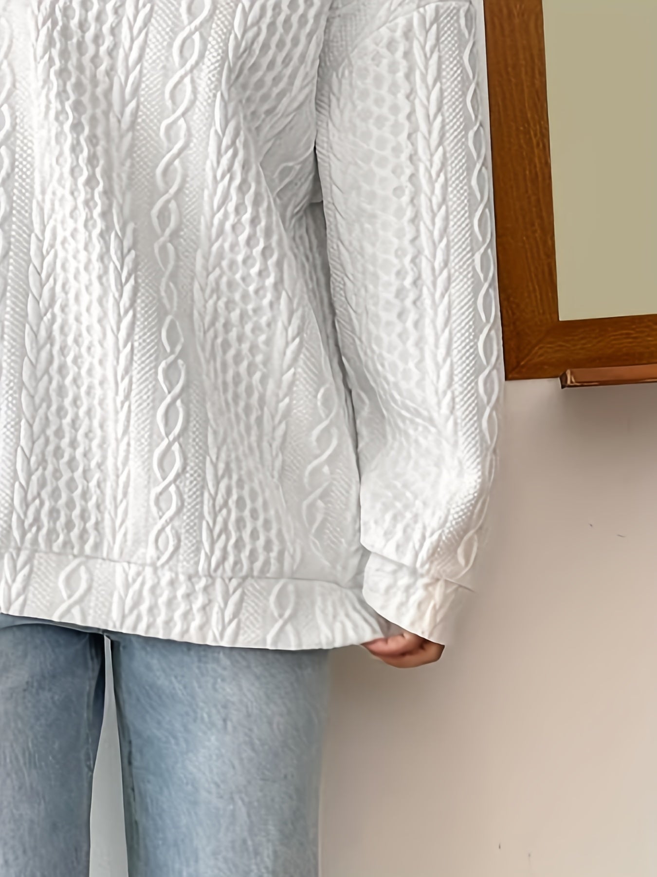 Women's Cable Crew Neck Sweatshirt - Comfortable and Stylish Casual Top