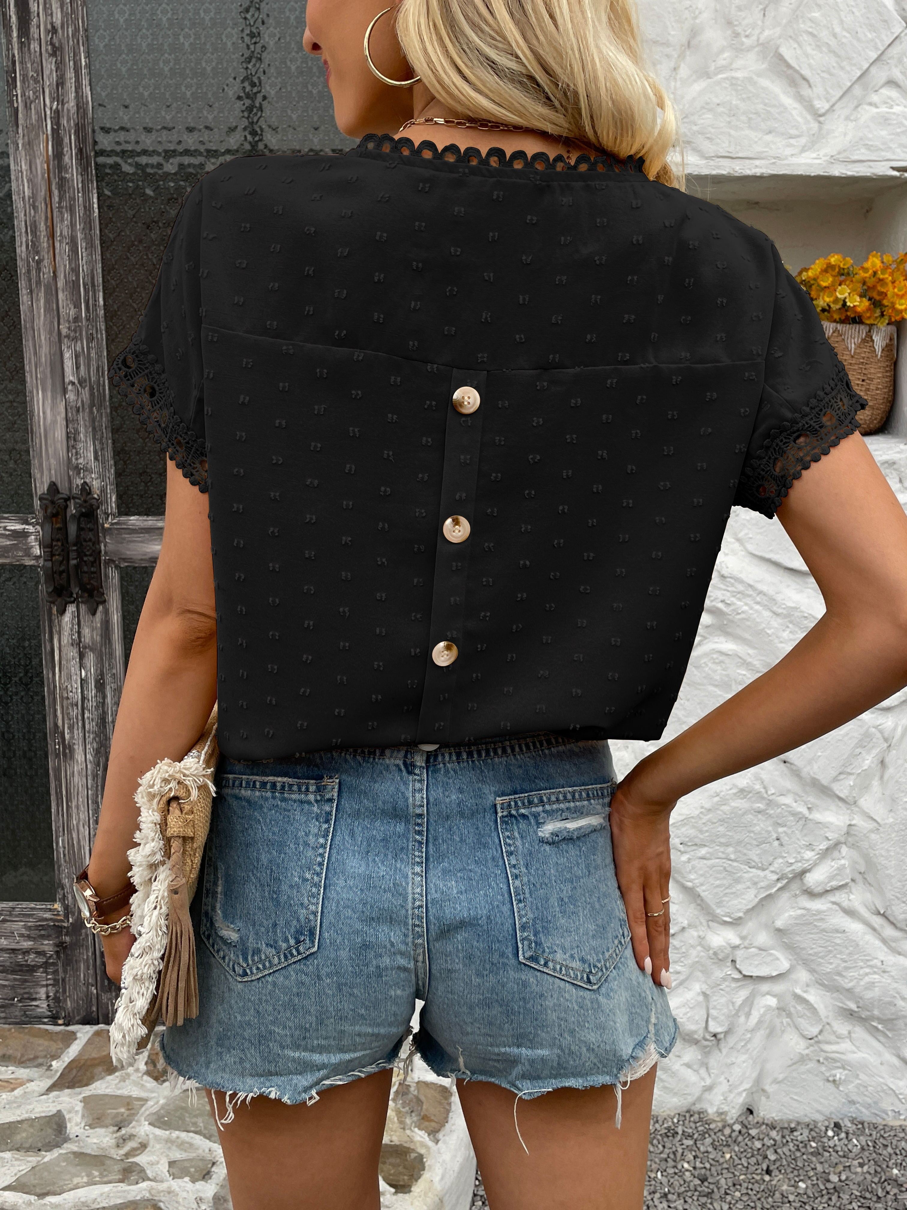 Women's Swiss Dot Embroidered T-Shirt, A Stylish and Comfortable Everyday Top