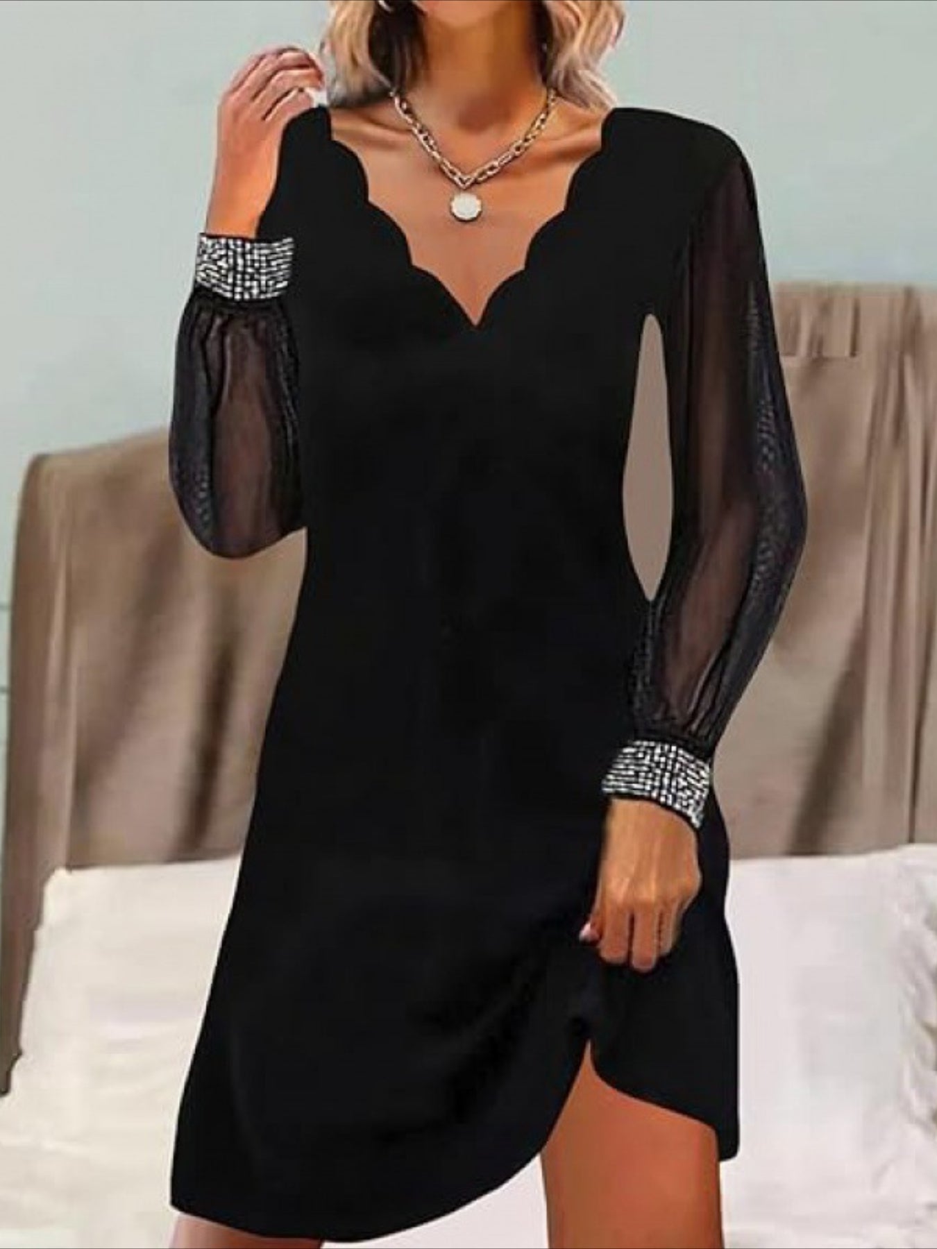 Long Sleeve Plain Jersey V Neck Daily Going Out Casual Midi Dress