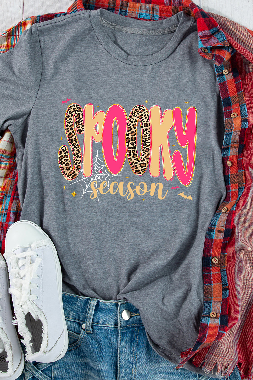 Gray Spooky Season Playful Halloween Graphic T Shirt