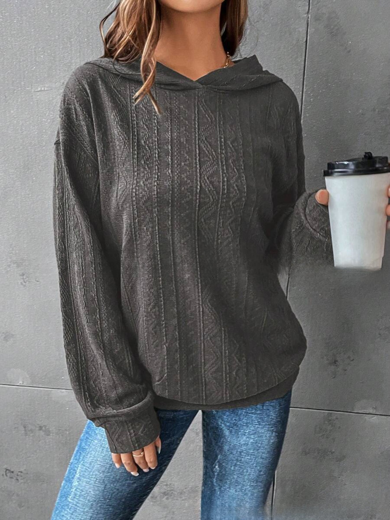 Solid Drop Shoulder Hoodie, Casual Long Sleeve Hoodies Sweatshirt