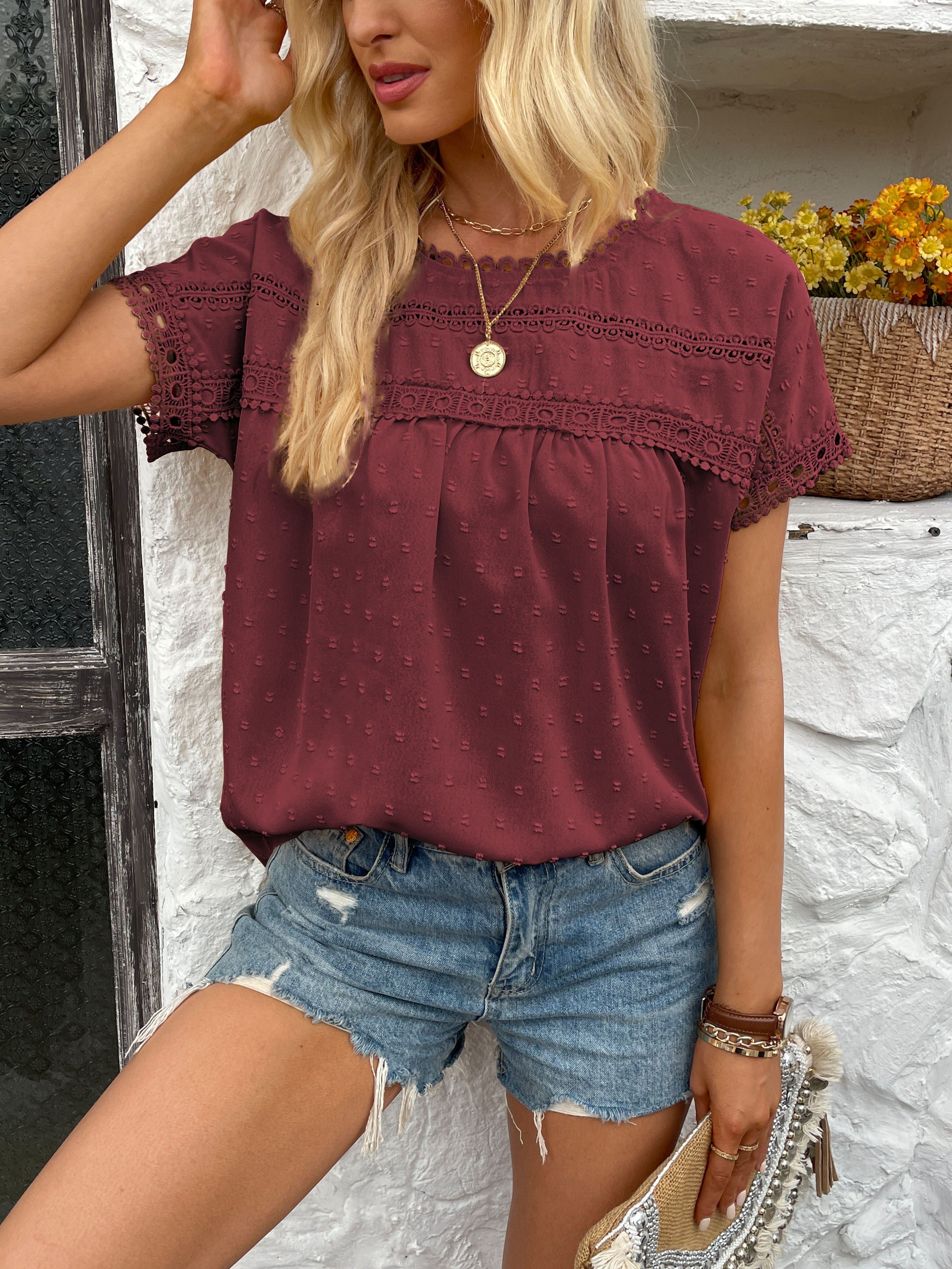Women's Swiss Dot Embroidered T-Shirt, A Stylish and Comfortable Everyday Top