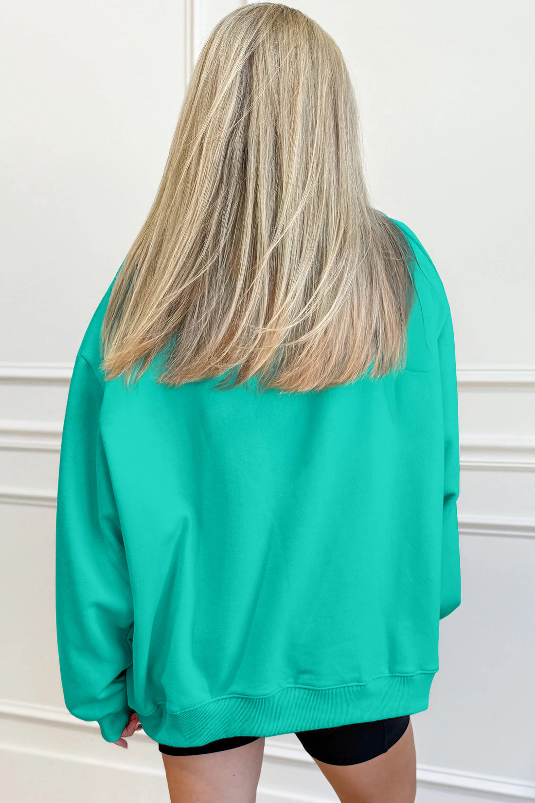 Sea Green Oversize Blessed Embroidered Mock Neck Sweatshirt