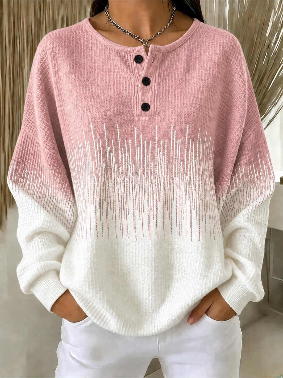 Abstract Henley Collar Casual Spring/Fall Long Sleeve Sweatshirt