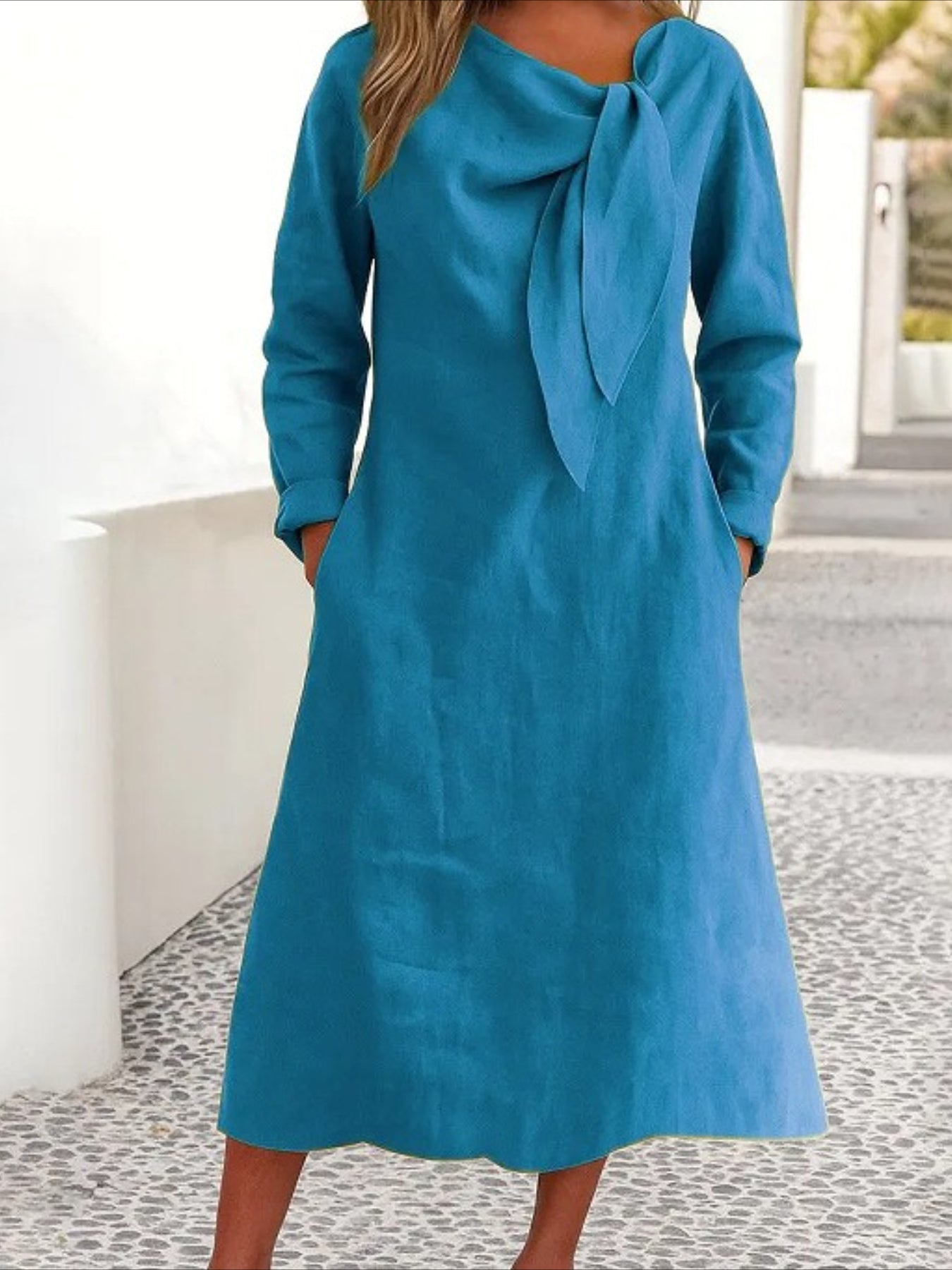 Solid Color Plain Regular Fit Casual Long Sleeve Dress