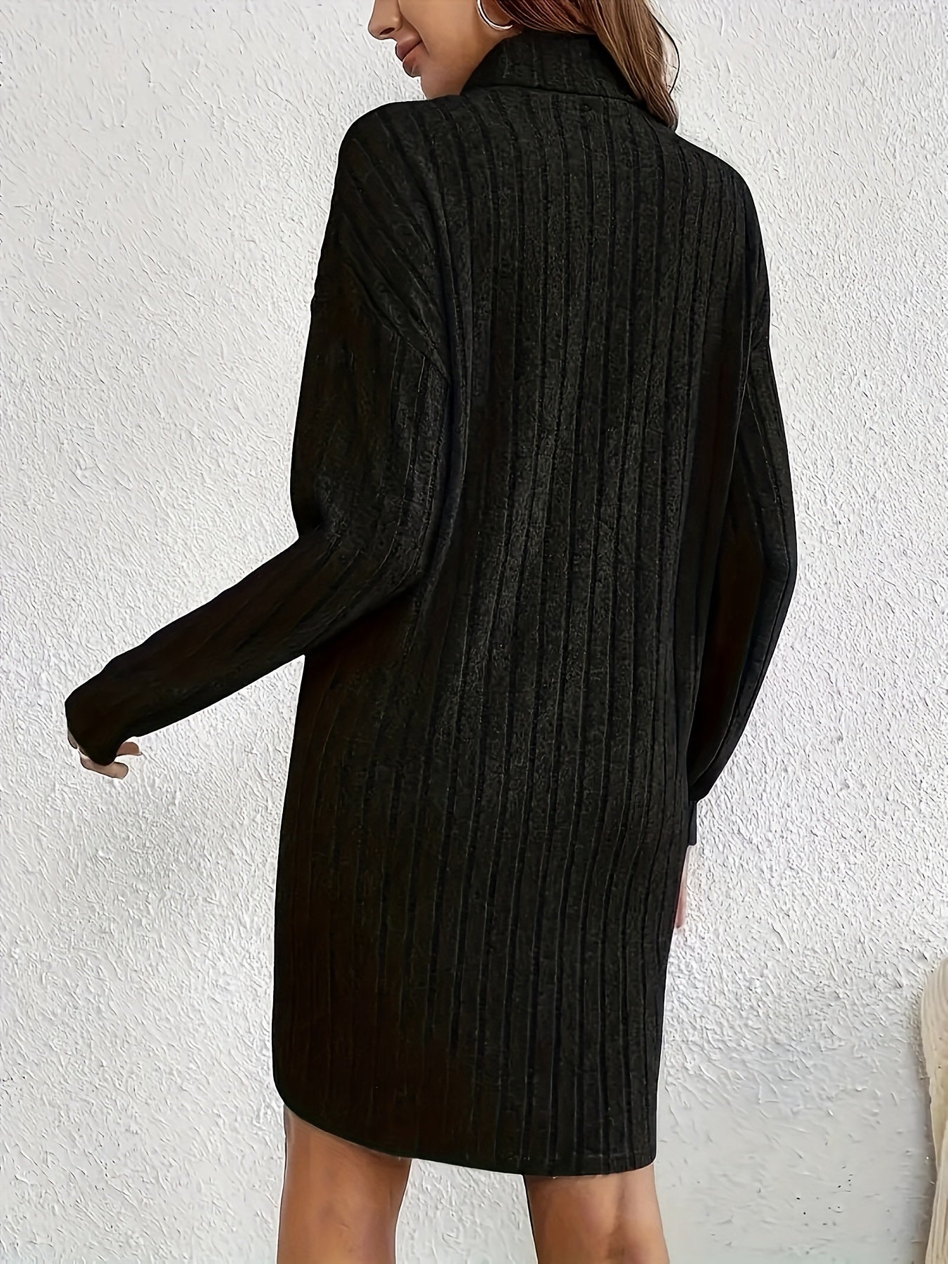 Elegant Turtleneck Knit Dress for Women - Soft, Stretchy Long Sleeve Design