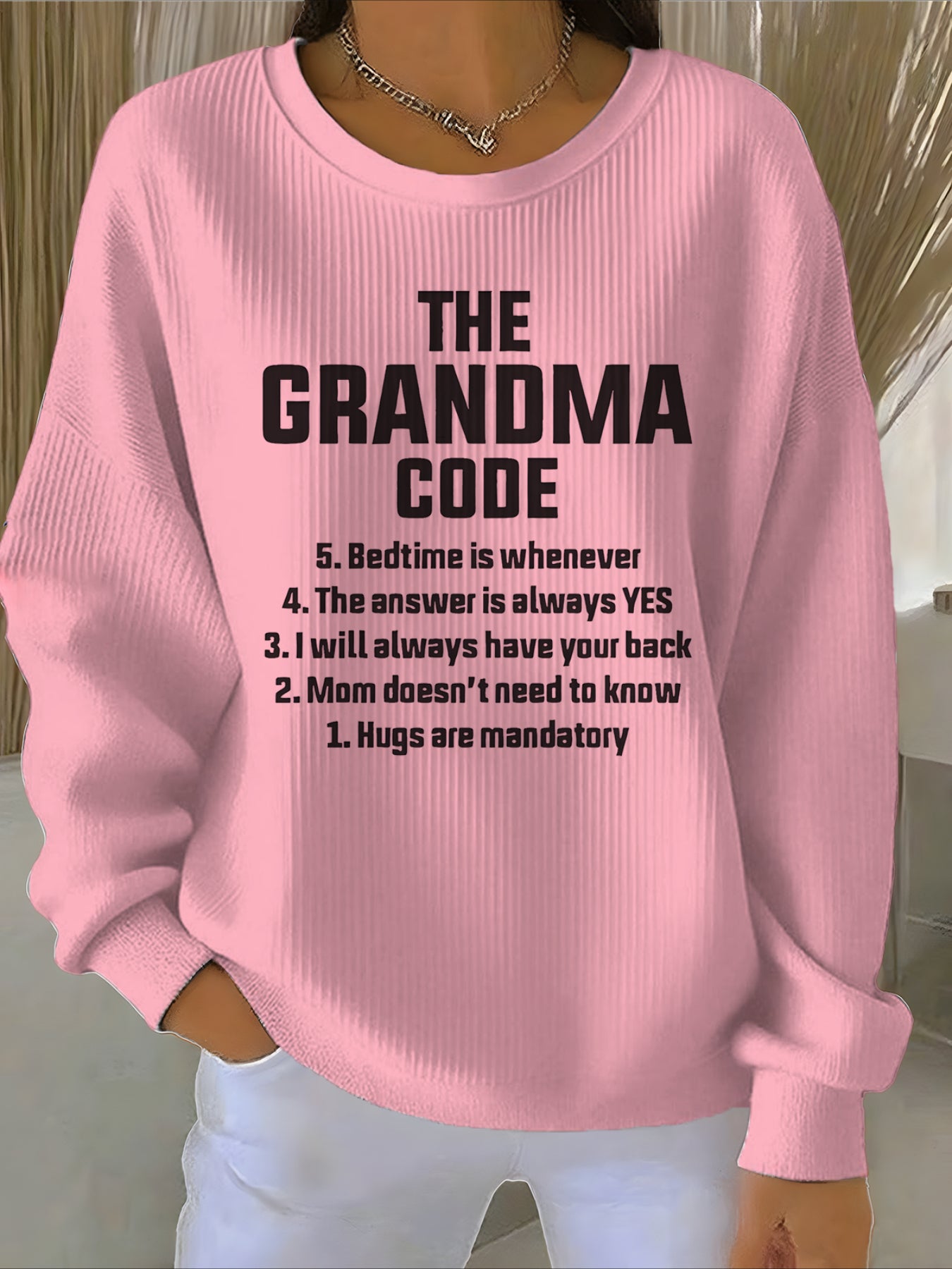 Text Printing Crew Neck Floral Long Sleeve Sweater Hoodie