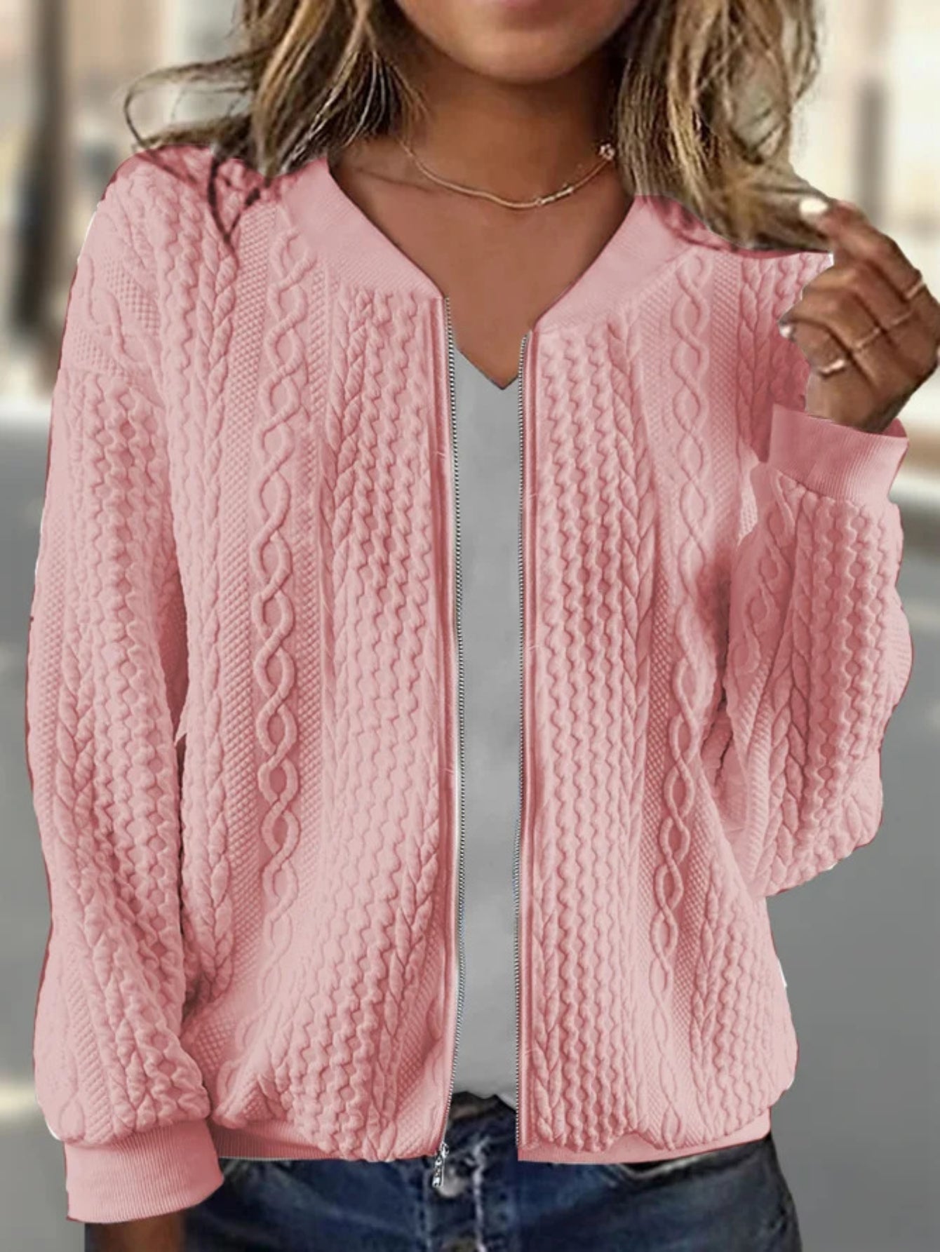 Casual Zipper Plain Loose Bomber Jacket