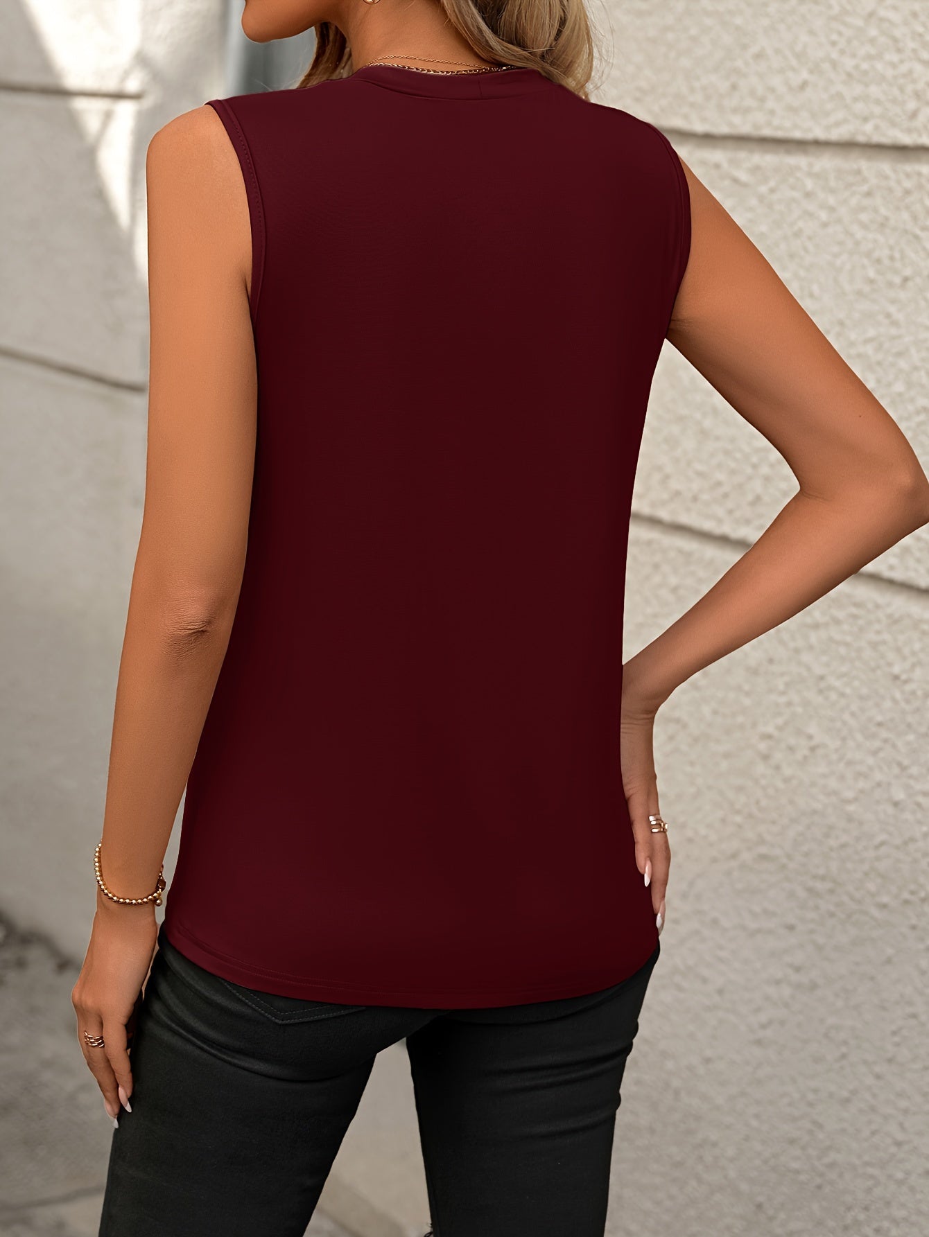 Solid Crew Neck Tank Top, Casual Sleeveless Top