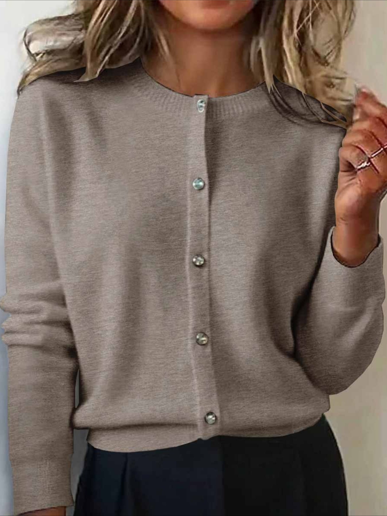 Plain Long Sleeve Crew Neck Vintage Winter Cardigan Outerwear