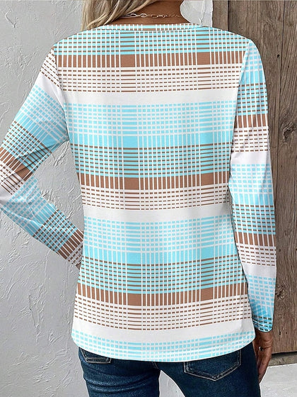 Crew Neck Long Sleeve Tunic Graphic Plaid Stylish Modern Casual Regular T-shirt