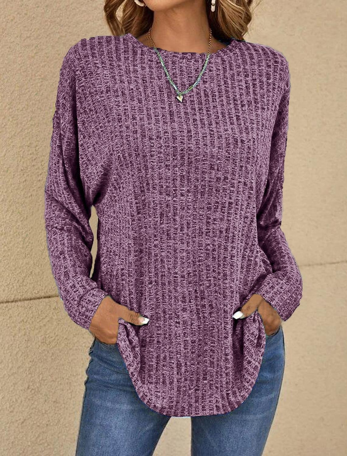 Plain Long Sleeve Daily Weekend Basic Round Neck T-Shirt