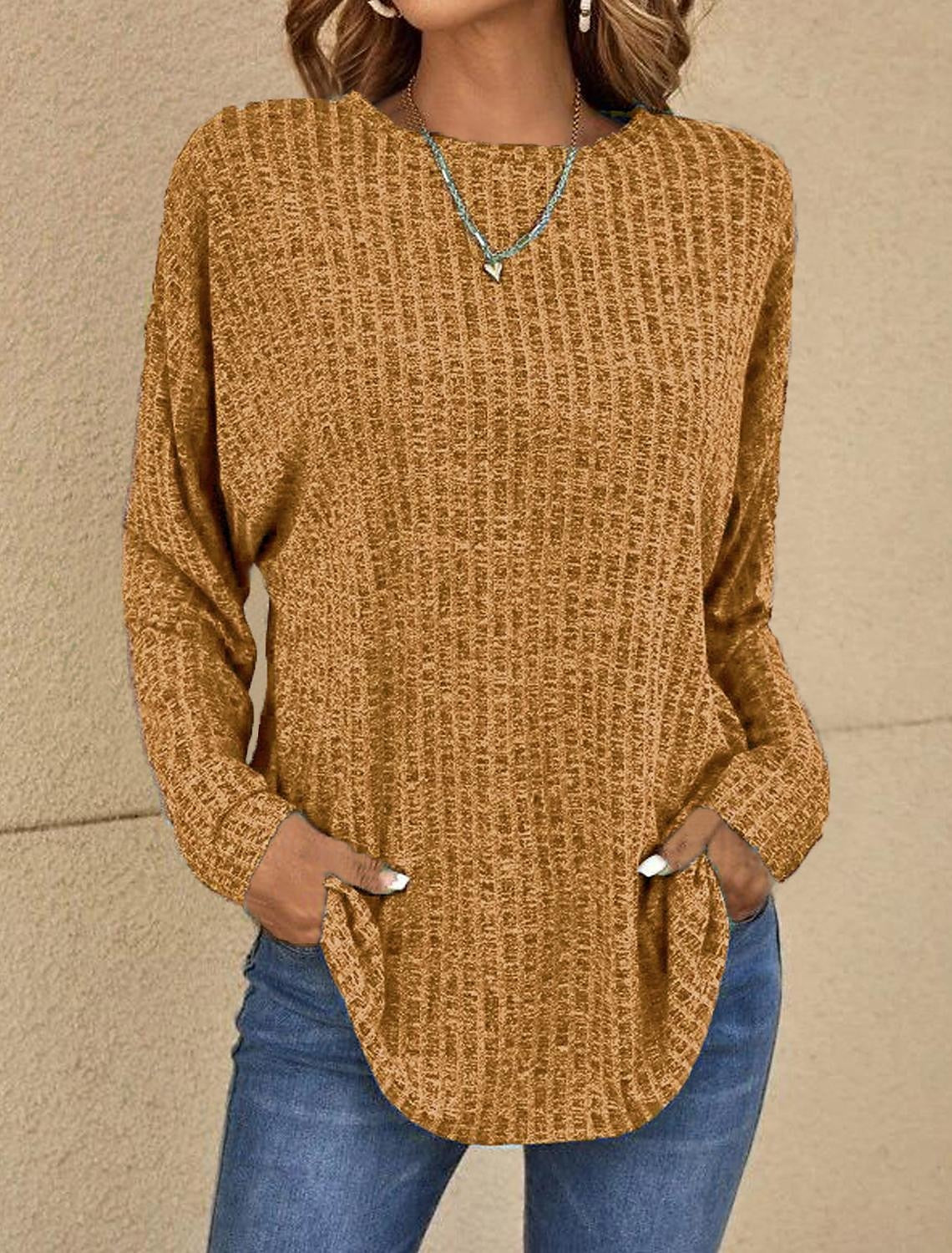 Plain Long Sleeve Daily Weekend Basic Round Neck T-Shirt