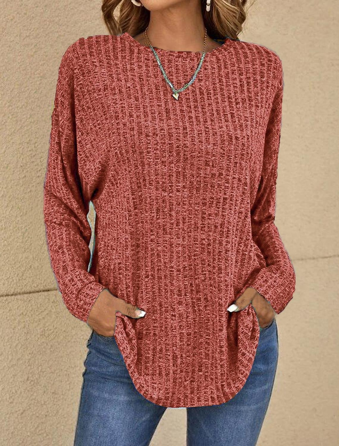 Plain Long Sleeve Daily Weekend Basic Round Neck T-Shirt