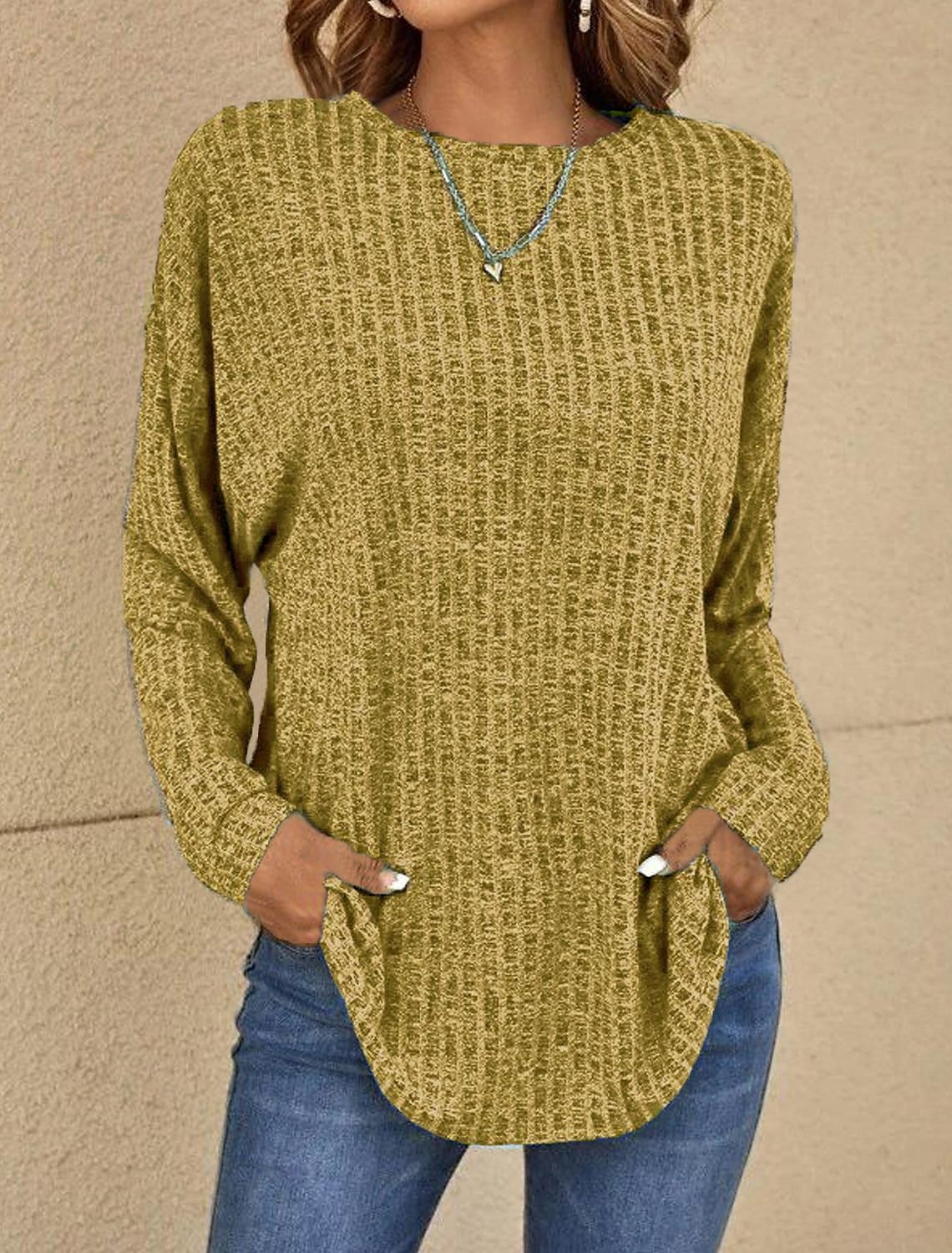 Plain Long Sleeve Daily Weekend Basic Round Neck T-Shirt