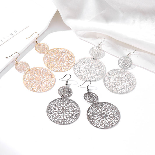 Vintage Hollow Disc Frosted Earrings
