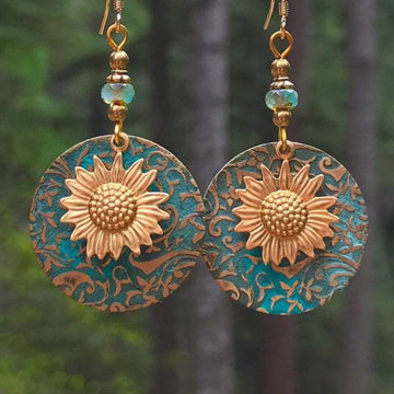 Vintage Bohemian Colored Double Layer Sunflower Pattern Earrings