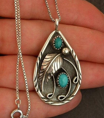 Free Gift Set Turquoise Vintage Dyed Black Feather Pendant